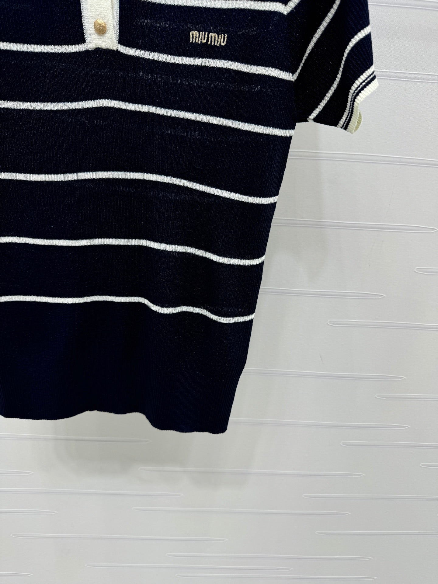Miu Knit Short-Sleeved Black Wool Nylon 380765