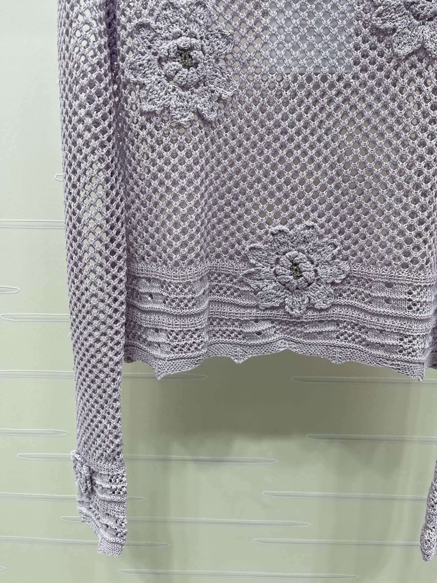 CC 26s Hollow-Out Crochet Knit Long-Sleeved Top Purple Wool 406546