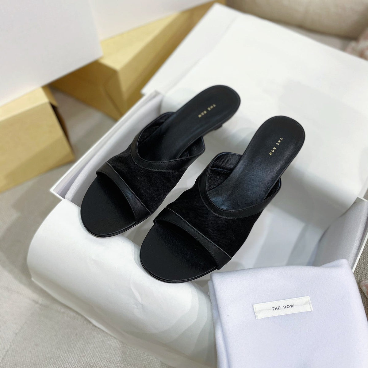 The Row 26s Mules Black Mesh Leather 156119