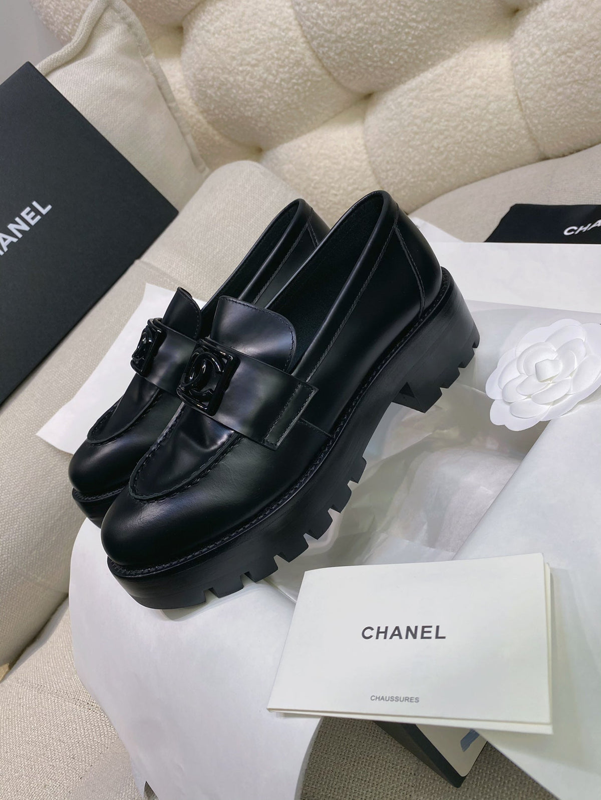 Chanel 26s Loafers Black Smooth Leather 156622
