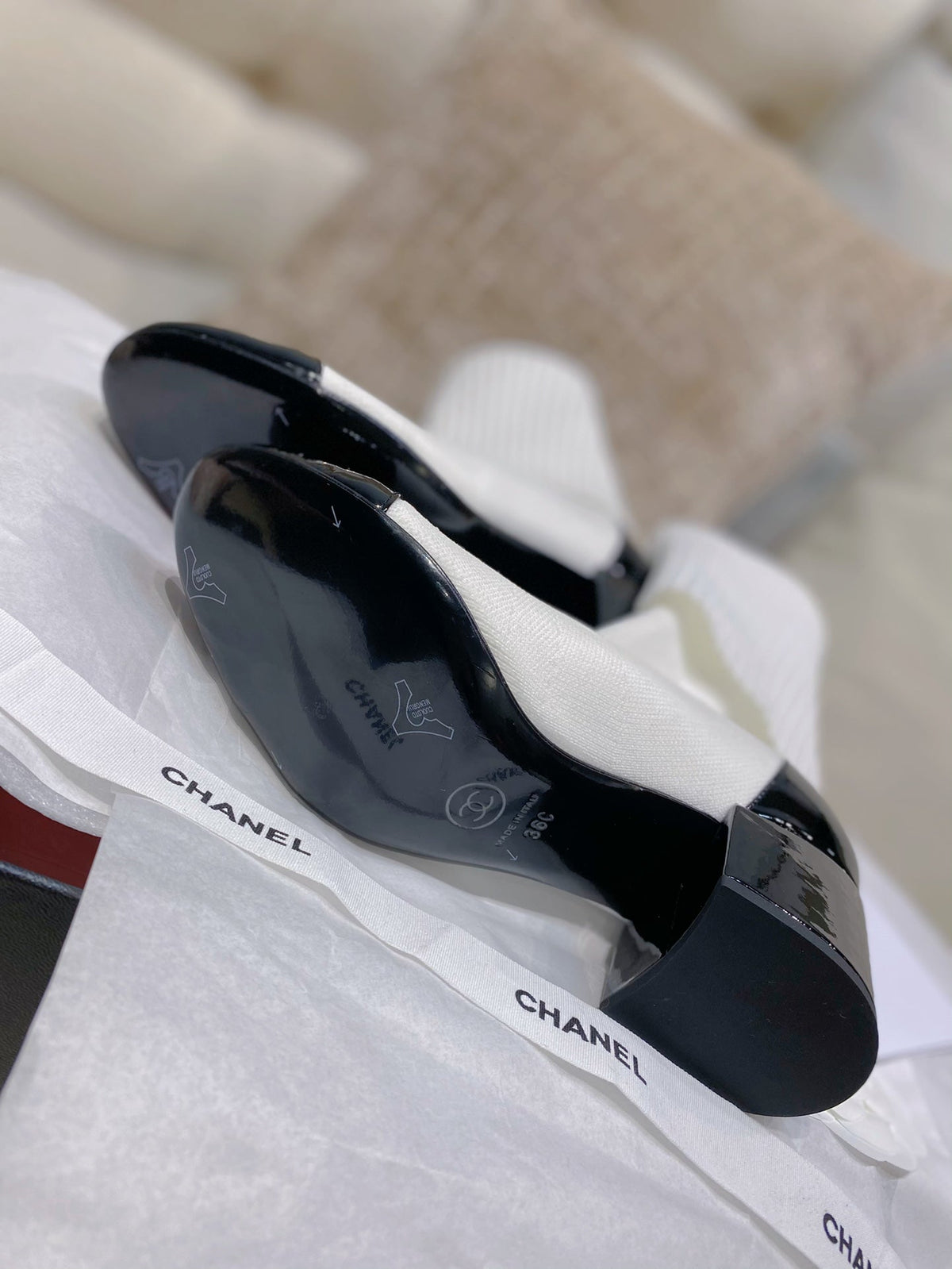 Chanel 26s Sock Boots 5.5cm White Black Knit Patent Leather 156618