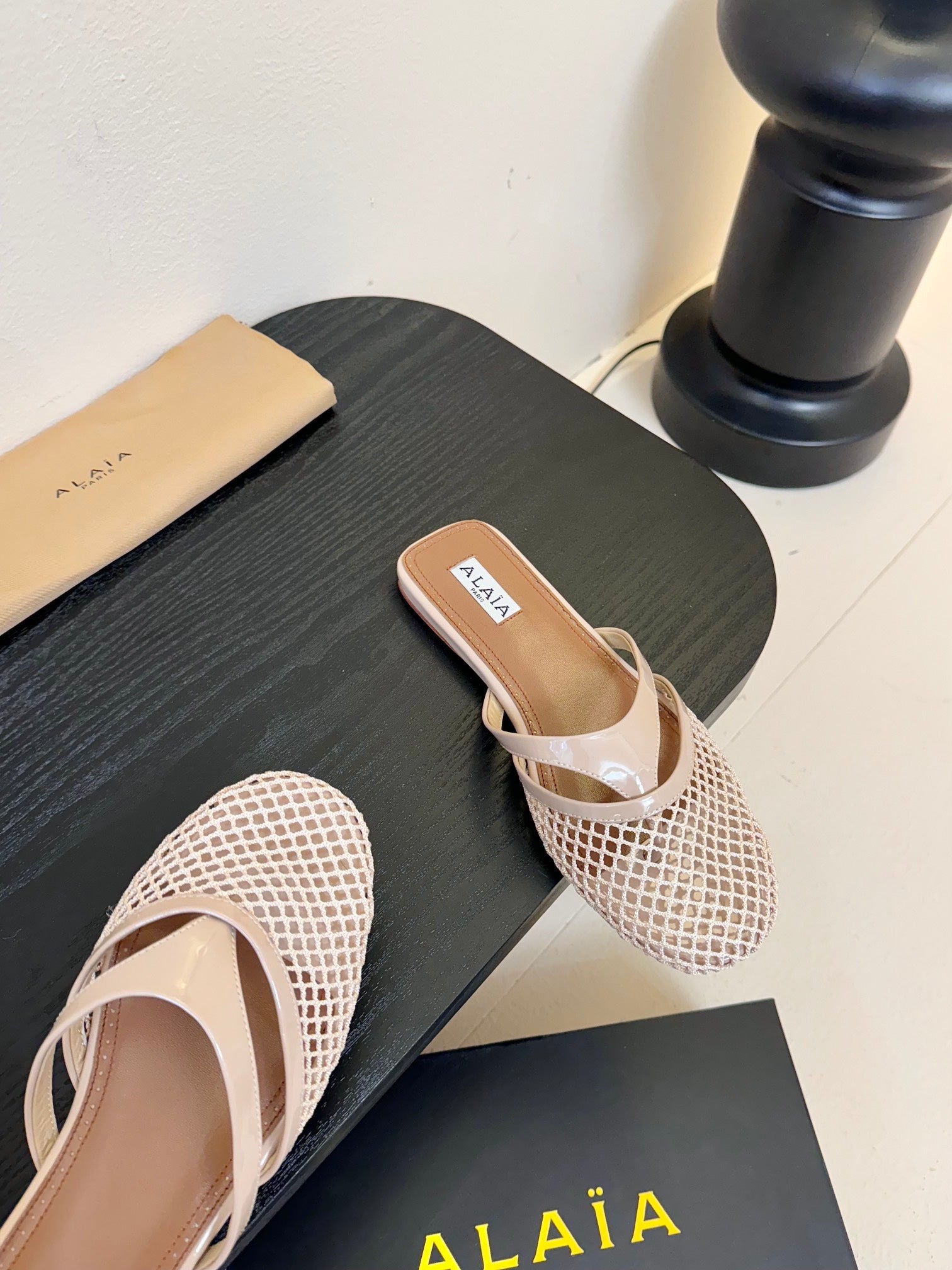 Alaia Fishnet Mule Peach Leather 235518