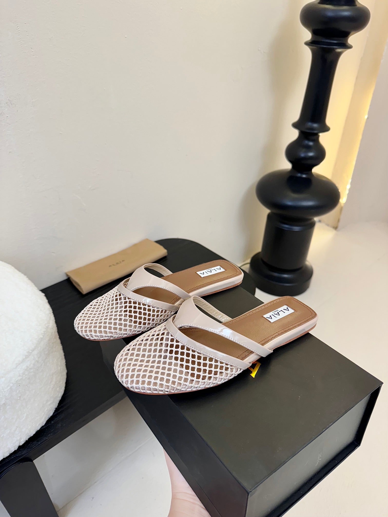 Alaia Fishnet Mule Peach Leather 235518