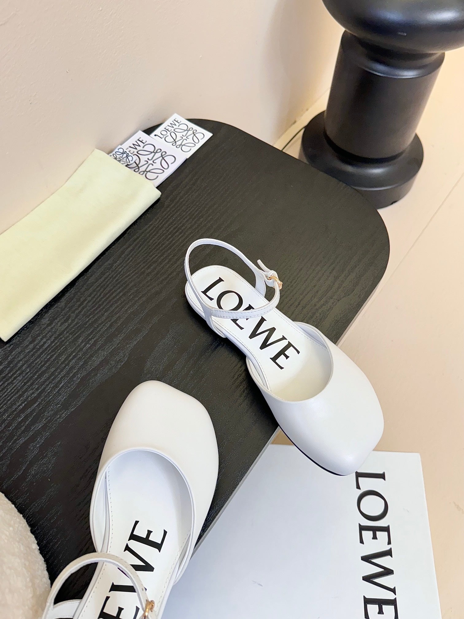 Loewe 25 Toy Ankle Strap Ballet Flat White Calfskin