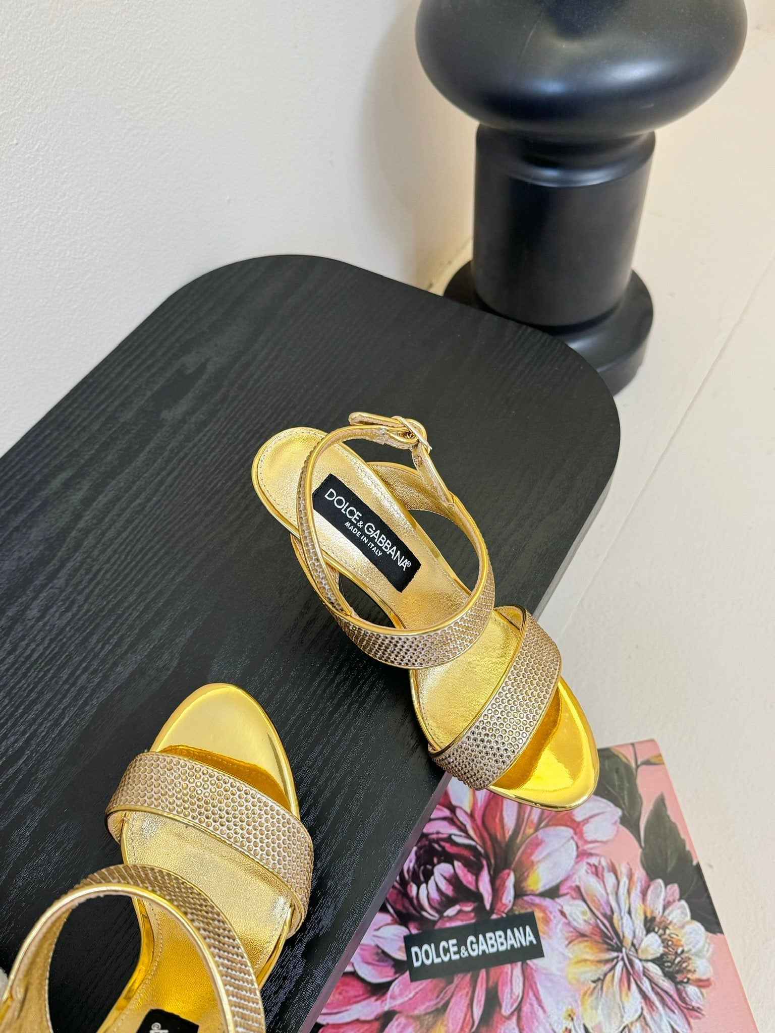 DC Satin Sandals Yellow Sheepskin & Fusible Rhinestones 313667