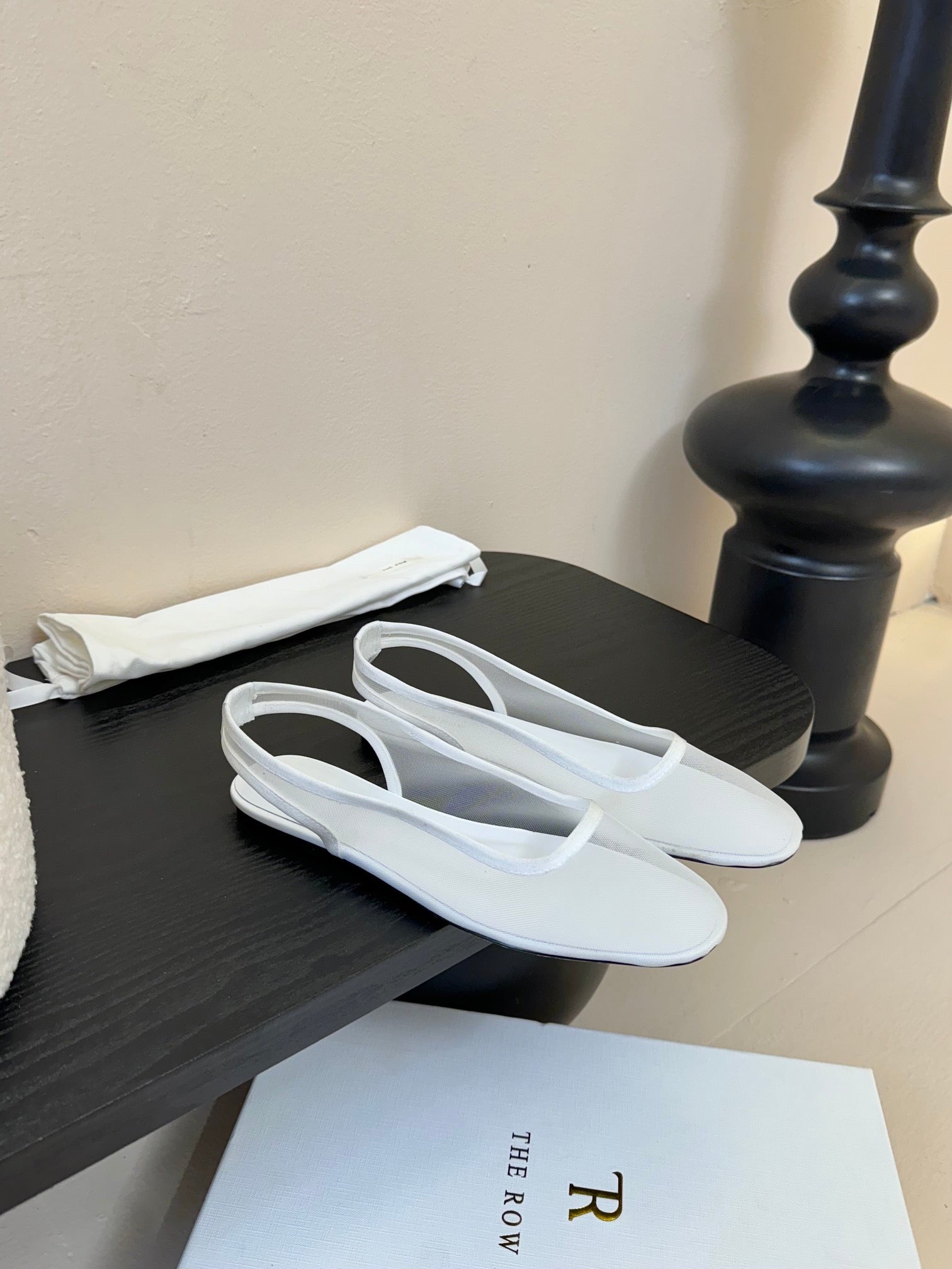 The Row Slingback Flat White Mesh And Sheepskin 334165