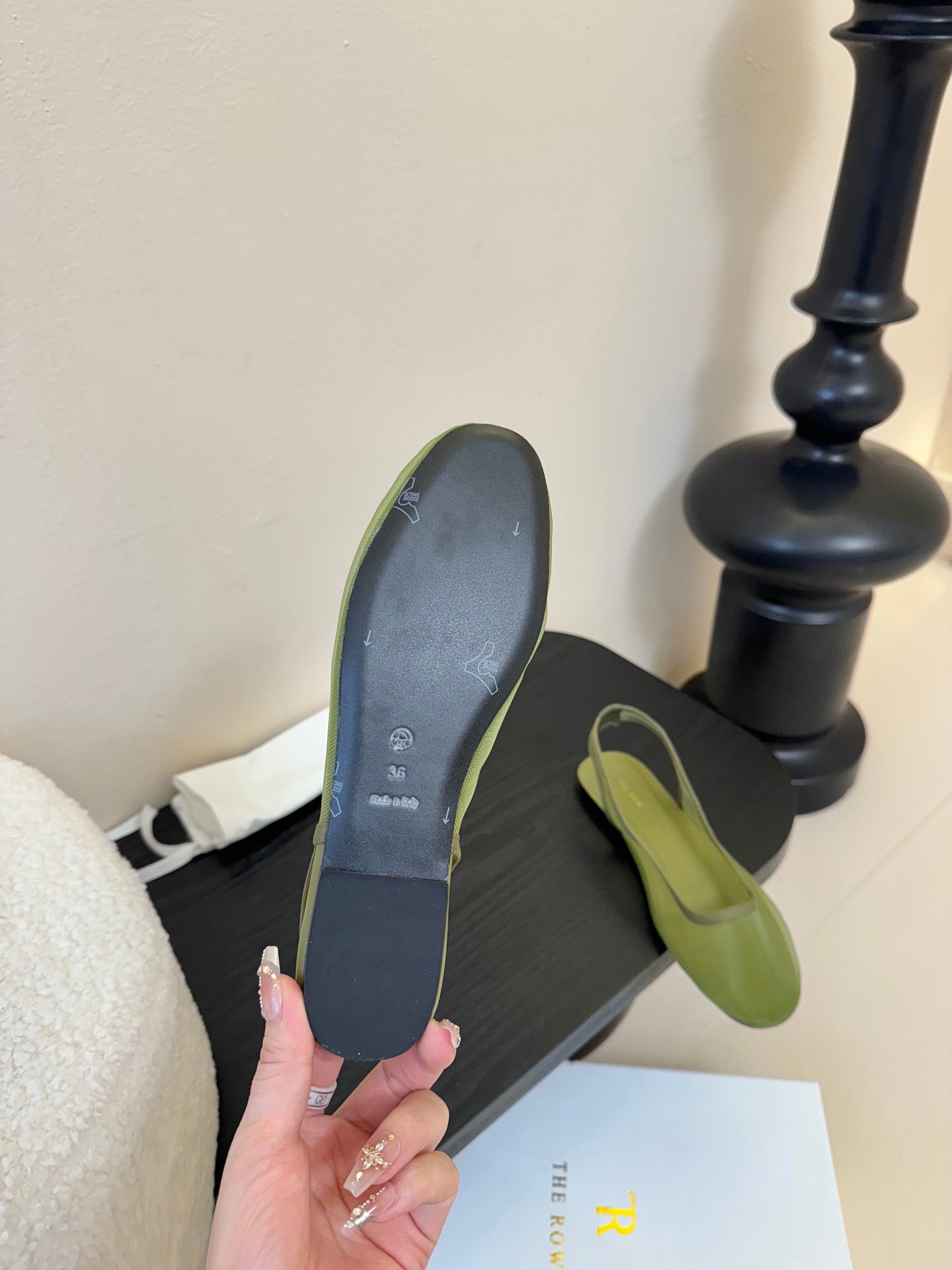 The Row Slingback Flat 10mm Green Mesh And Sheepskin 334167