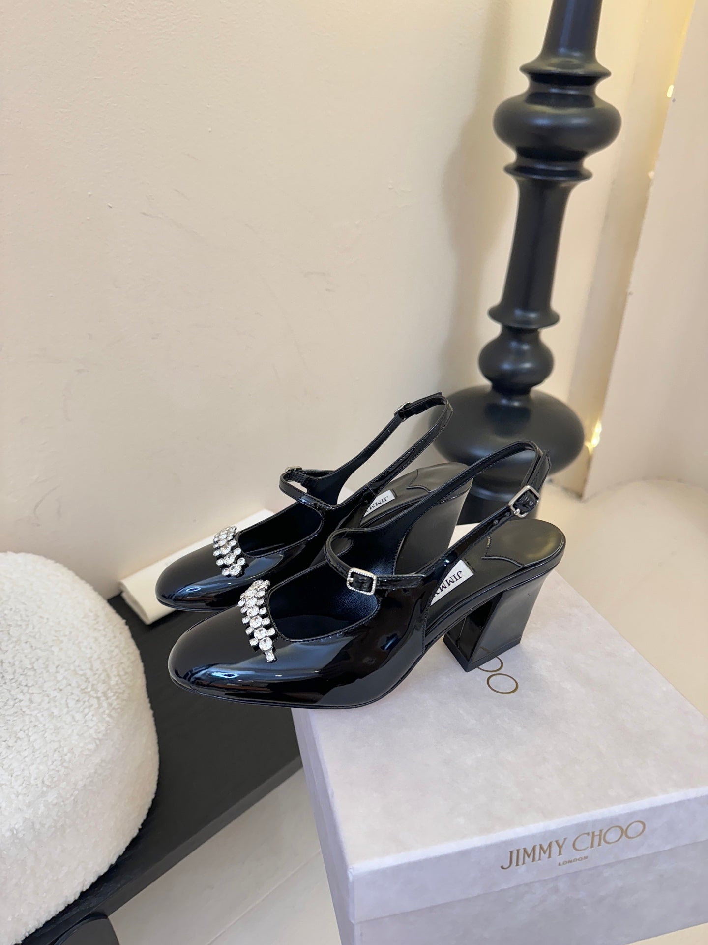 Jimmy Belinda Slingbacks 70mm Black Patent Leather 424497