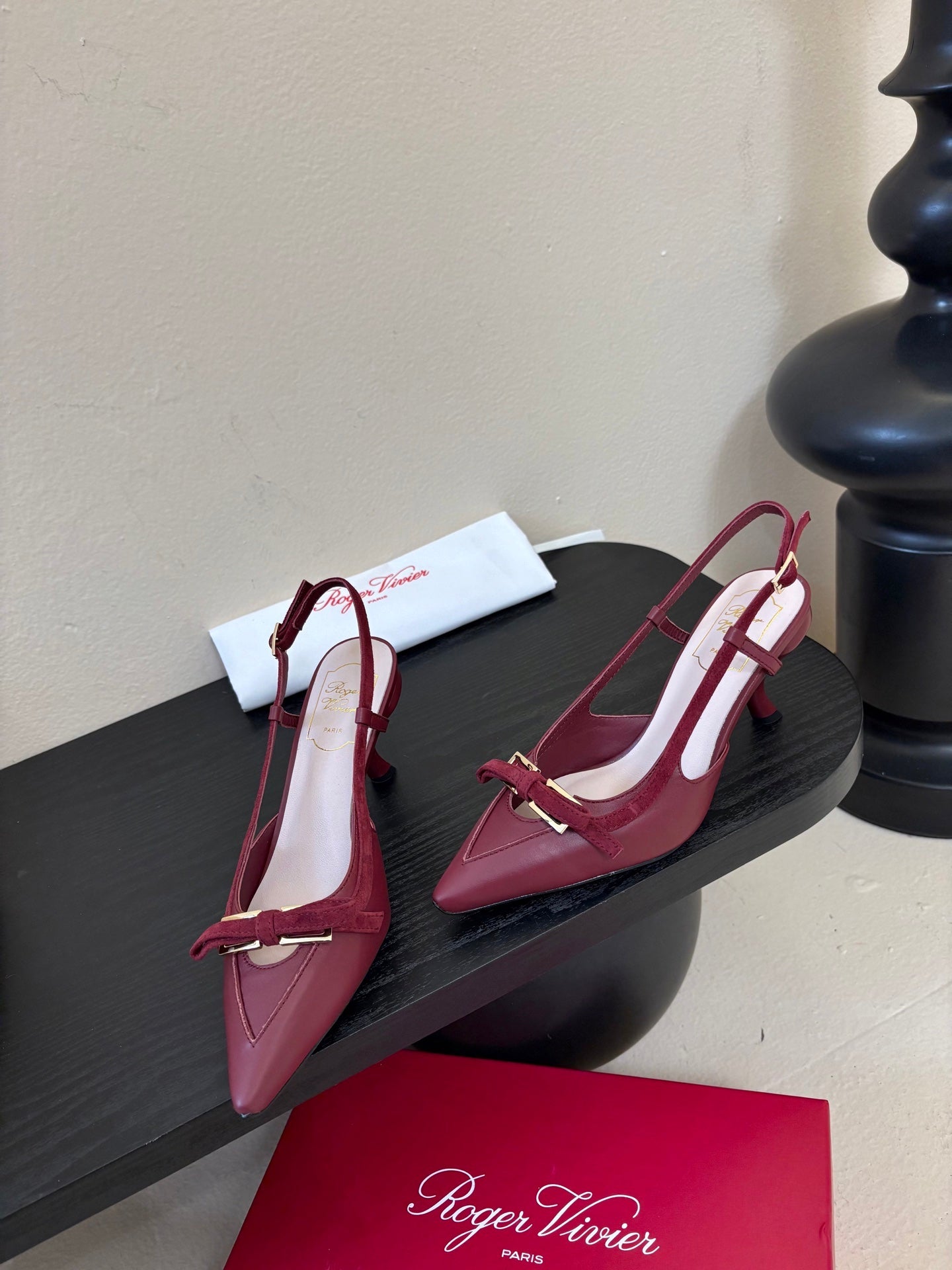 Virgule Slingback Pumps 7.5cm Burgundy Cowhide 606403