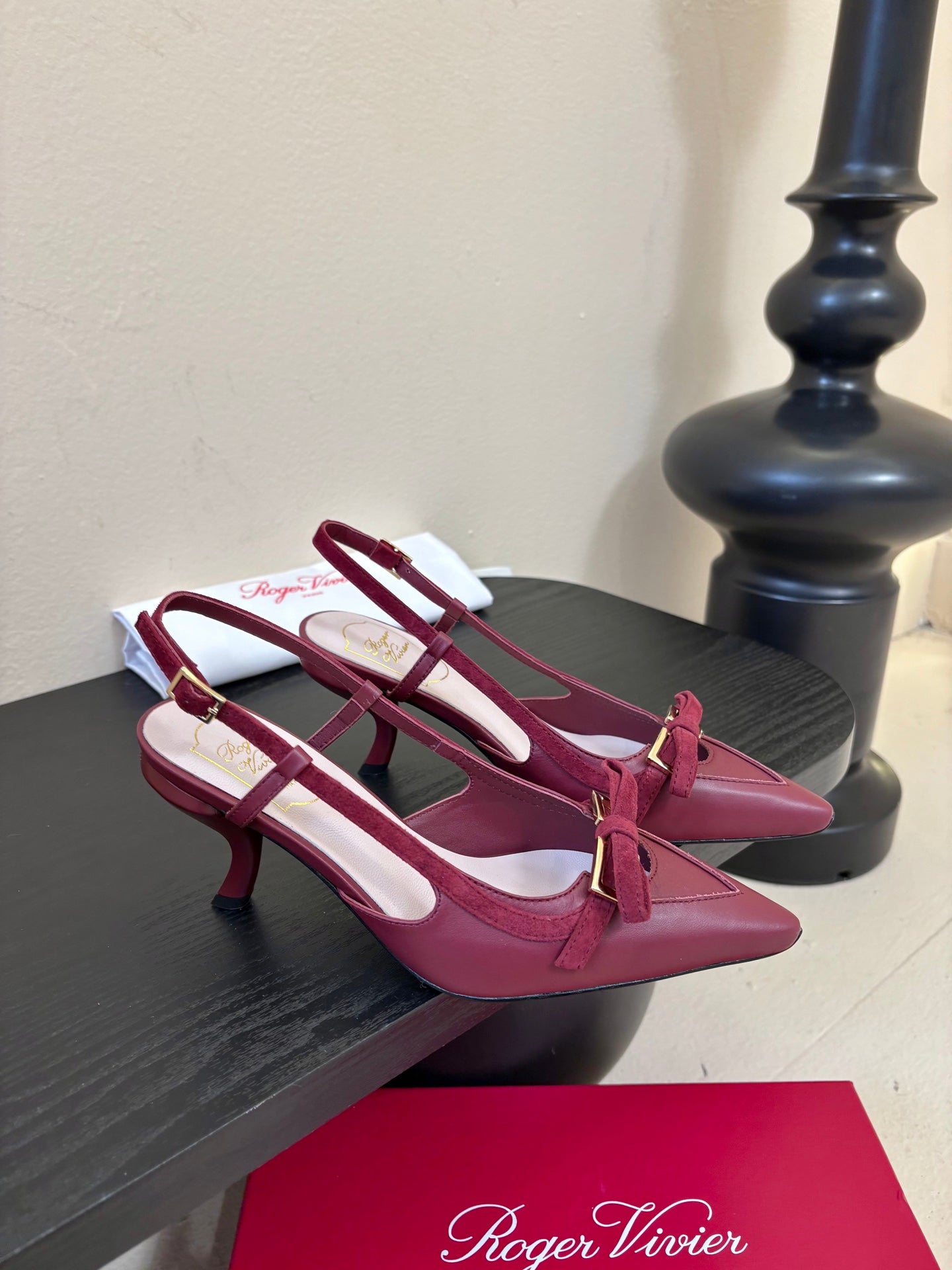 Virgule Slingback Pumps 7.5cm Burgundy Cowhide 606403