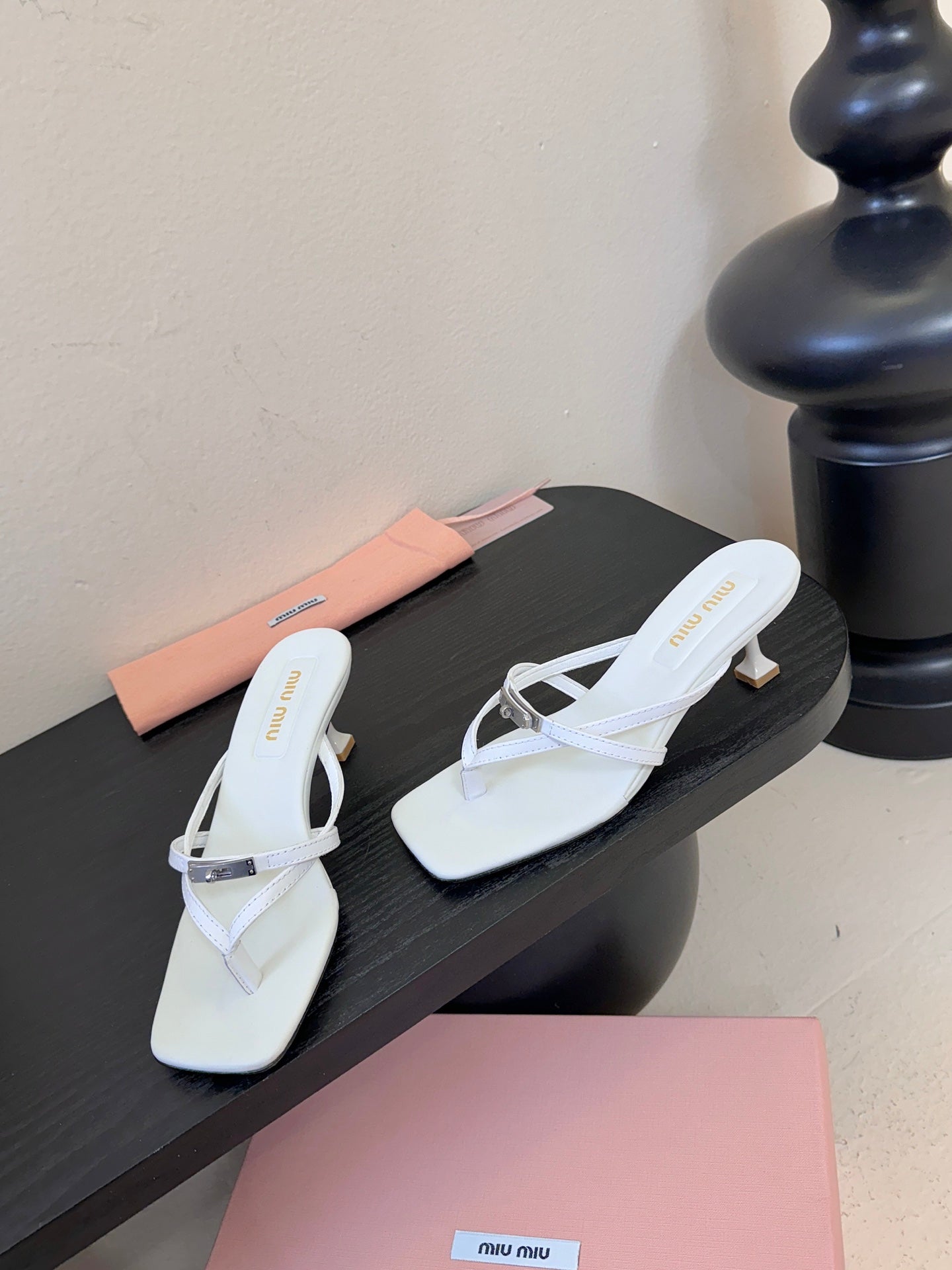 Miu 26s High-Heeled Sandals White Sheepskin 627364
