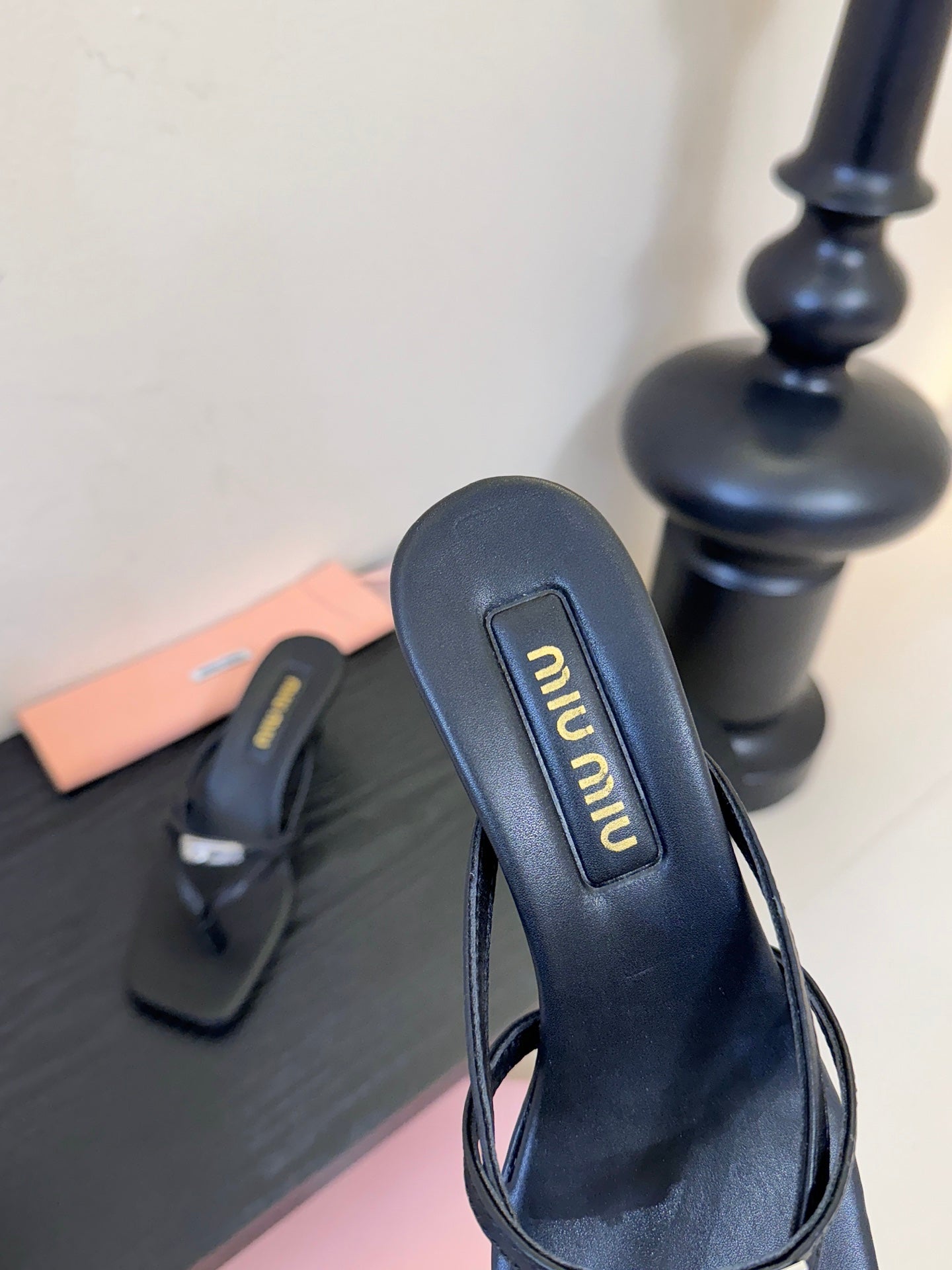 Miu 26s High-Heeled Sandals Black Sheepskin 627366