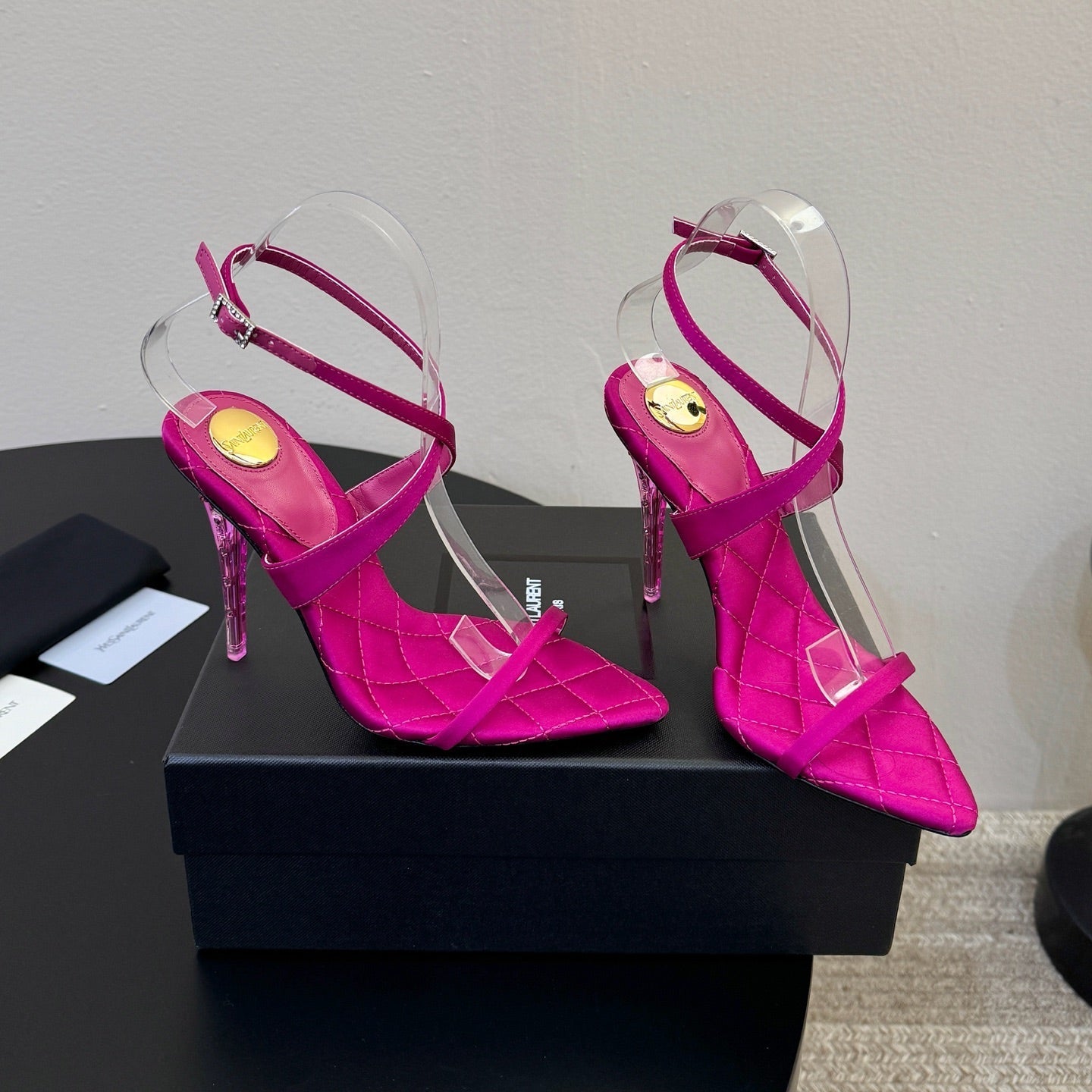 YSL Ivresse Sandals 11cm Hot Pink Satin 934325