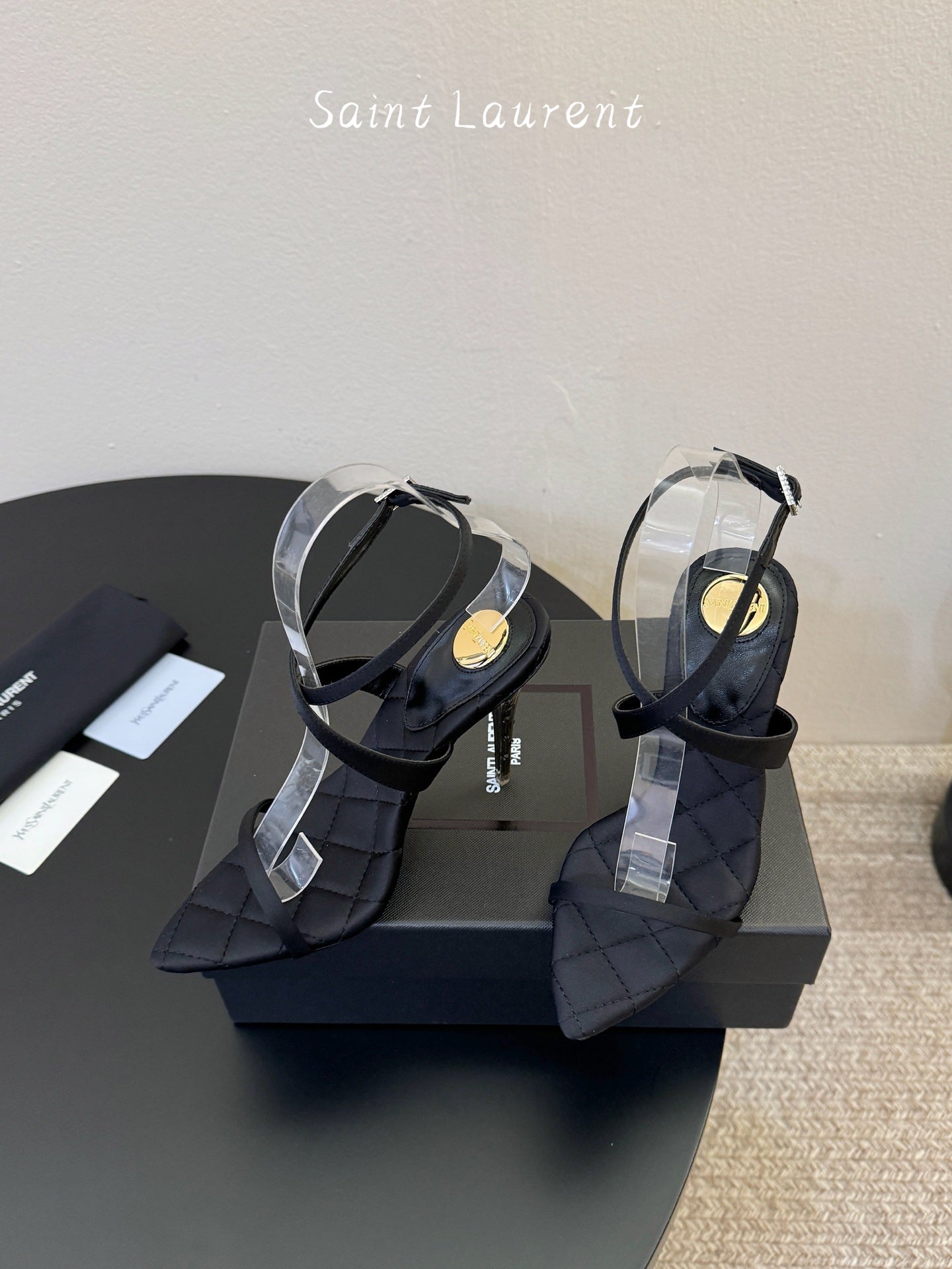 YSL Ivresse Sandals 11cm Black Satin 934324