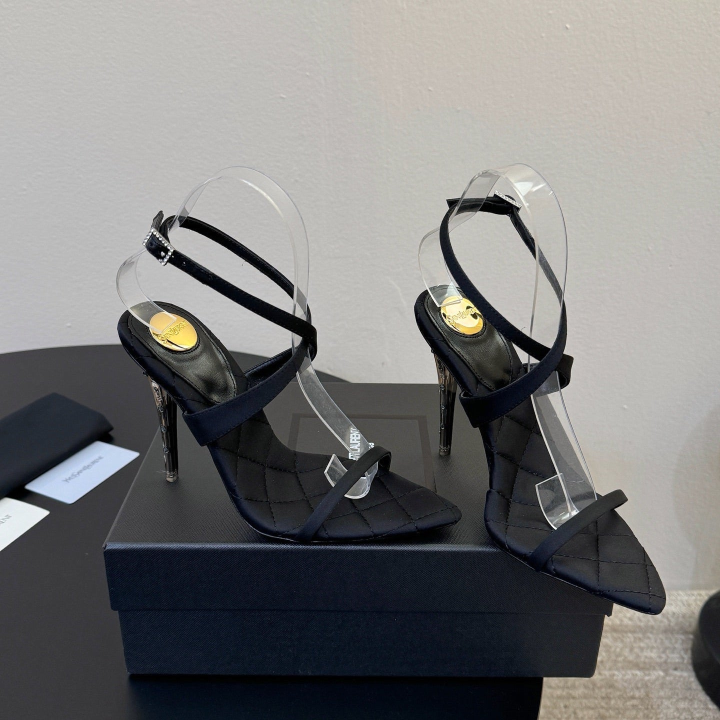 YSL Ivresse Sandals 11cm Black Satin 934324