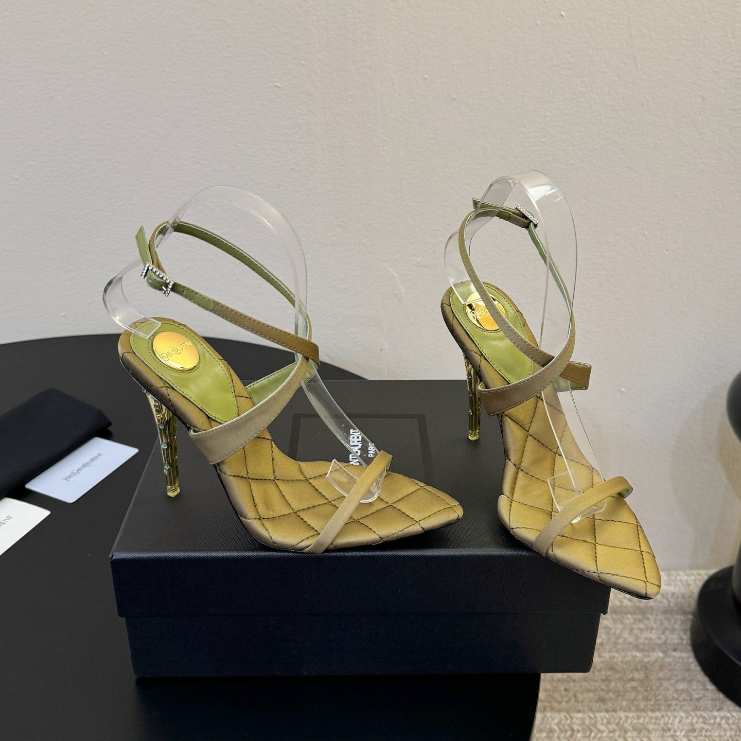 YSL Ivresse Sandals 11cm Olive Satin 934327