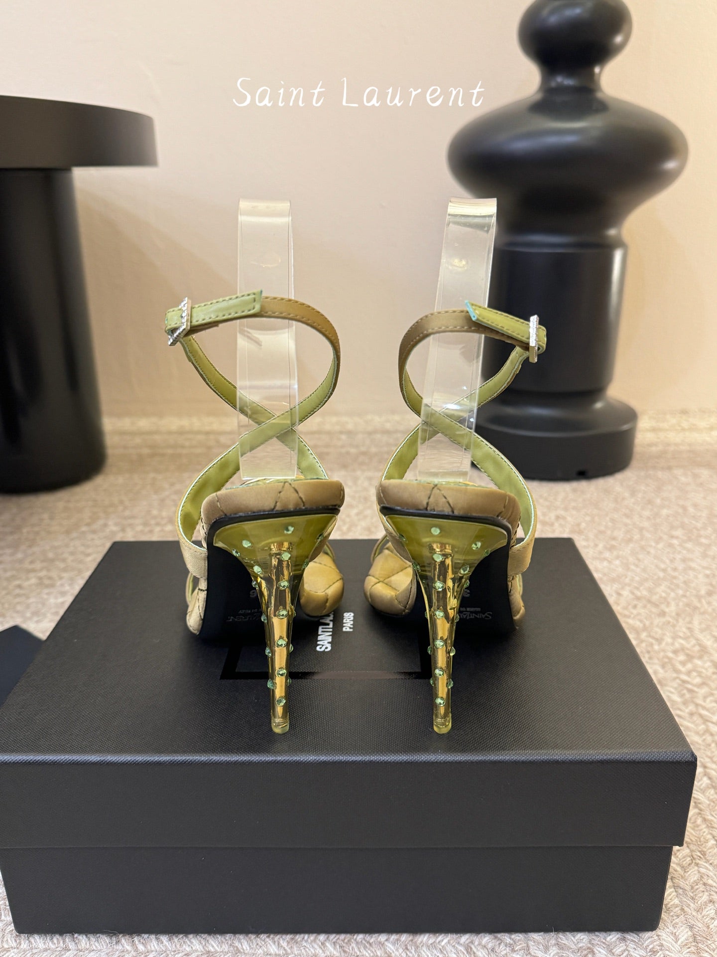 YSL Ivresse Sandals 11cm Olive Satin 934327