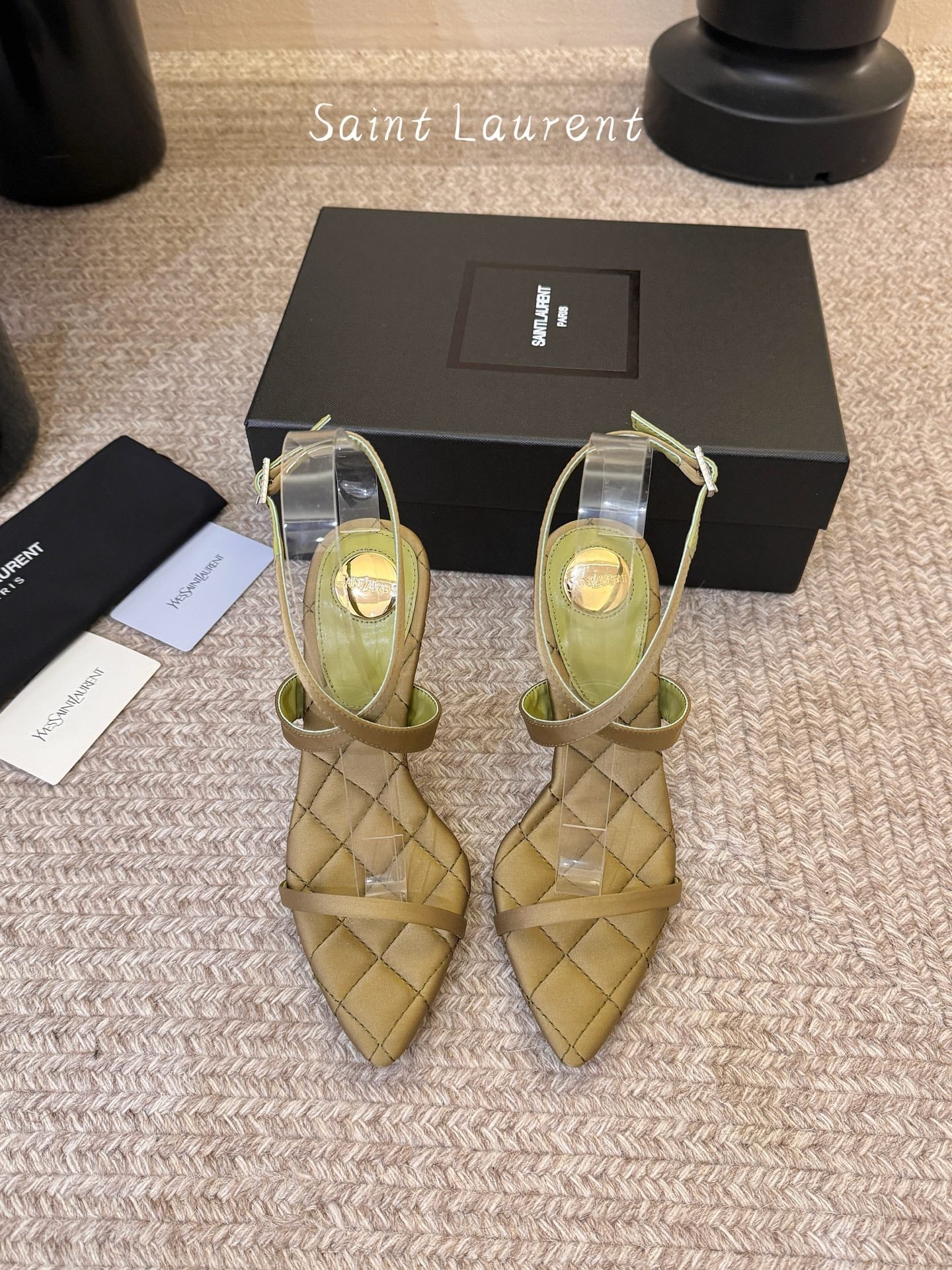 YSL Ivresse Sandals 11cm Olive Satin 934327