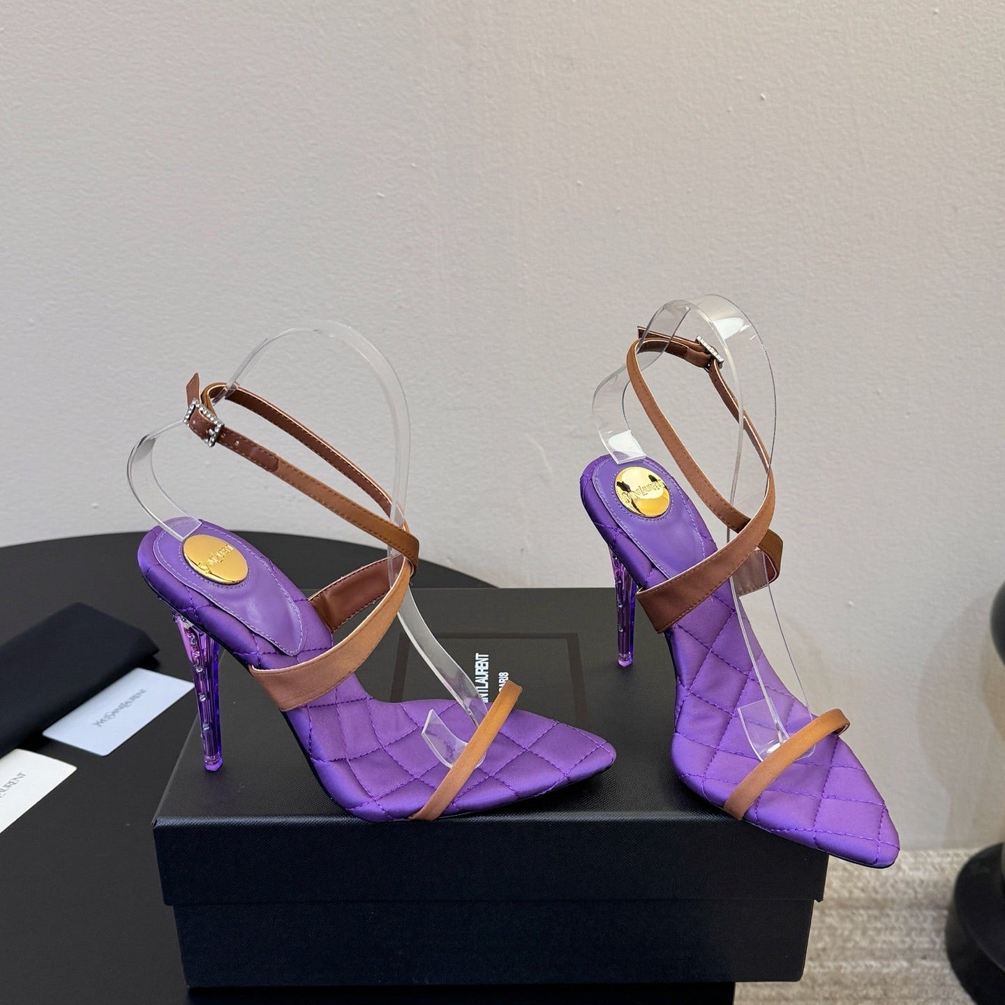 YSL Ivresse Sandals 11cm Brown Purple Satin 934328