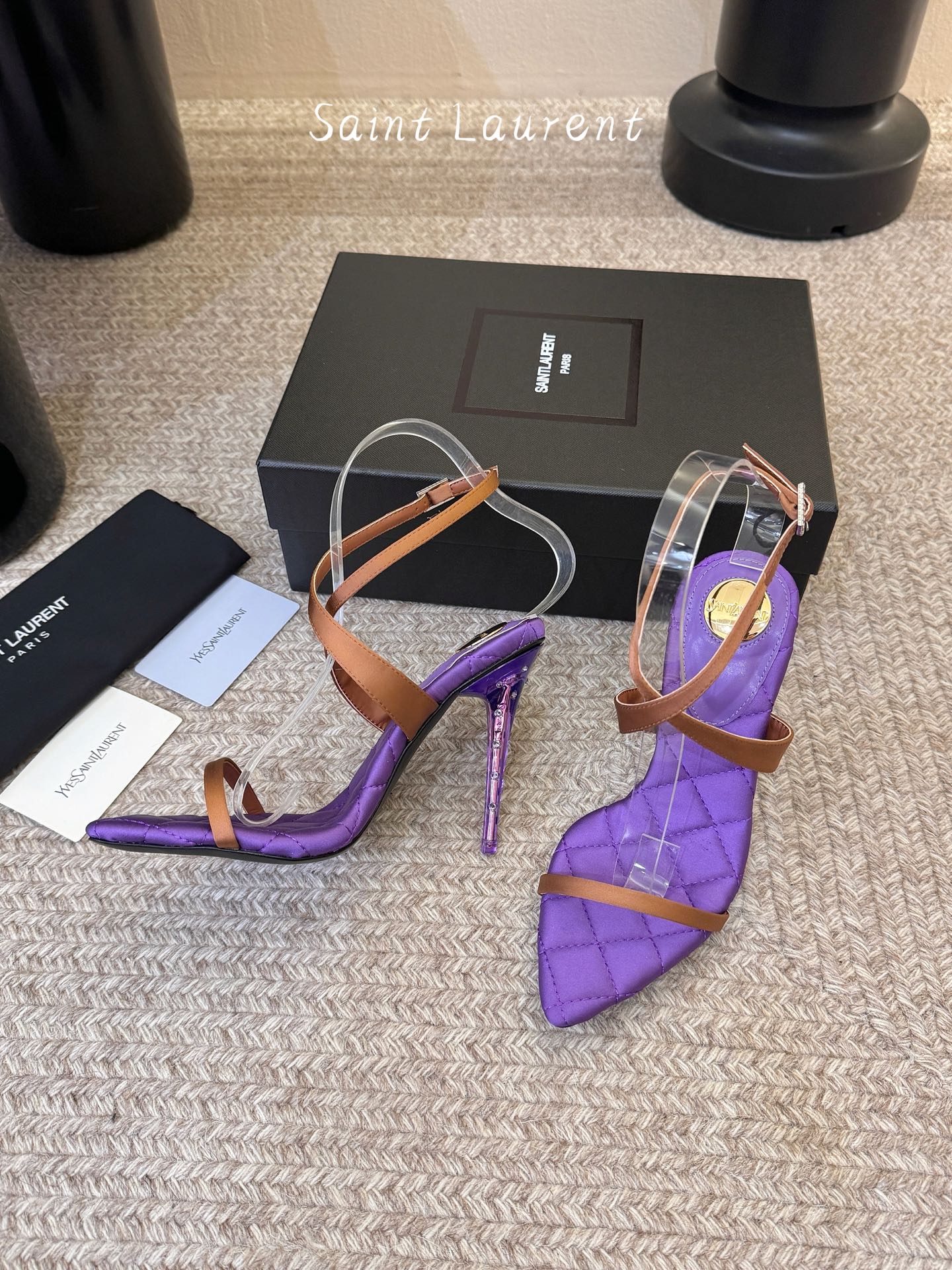 YSL Ivresse Sandals 11cm Brown Purple Satin 934328
