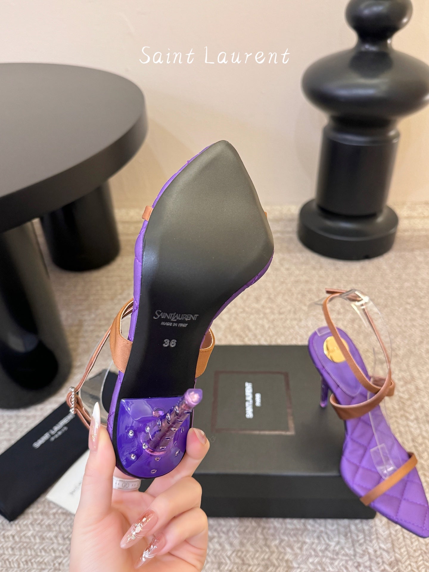 YSL Ivresse Sandals 11cm Brown Purple Satin 934328
