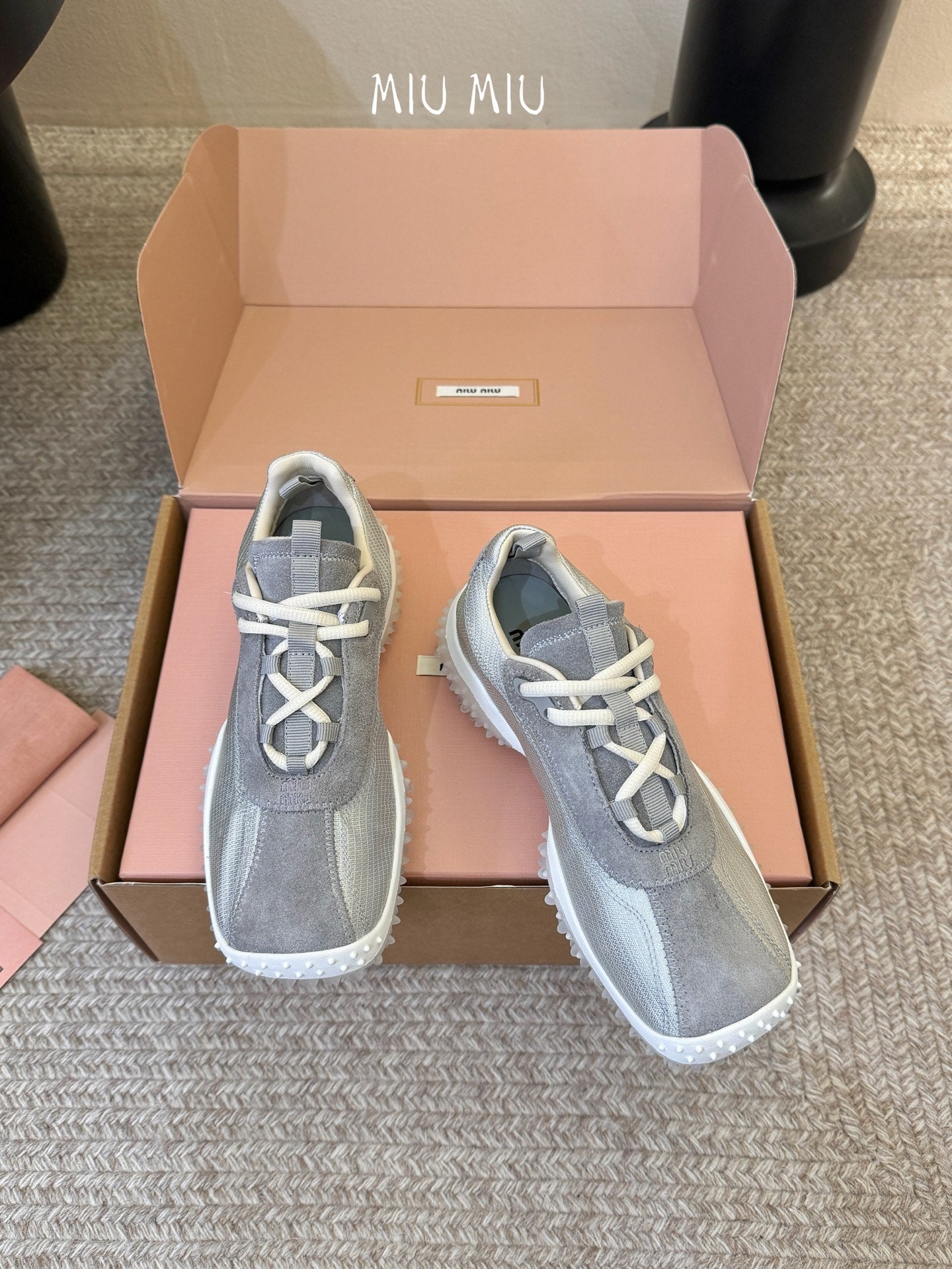 Miu 26s Square Toe Casual Sneakers Grey Suede 890985