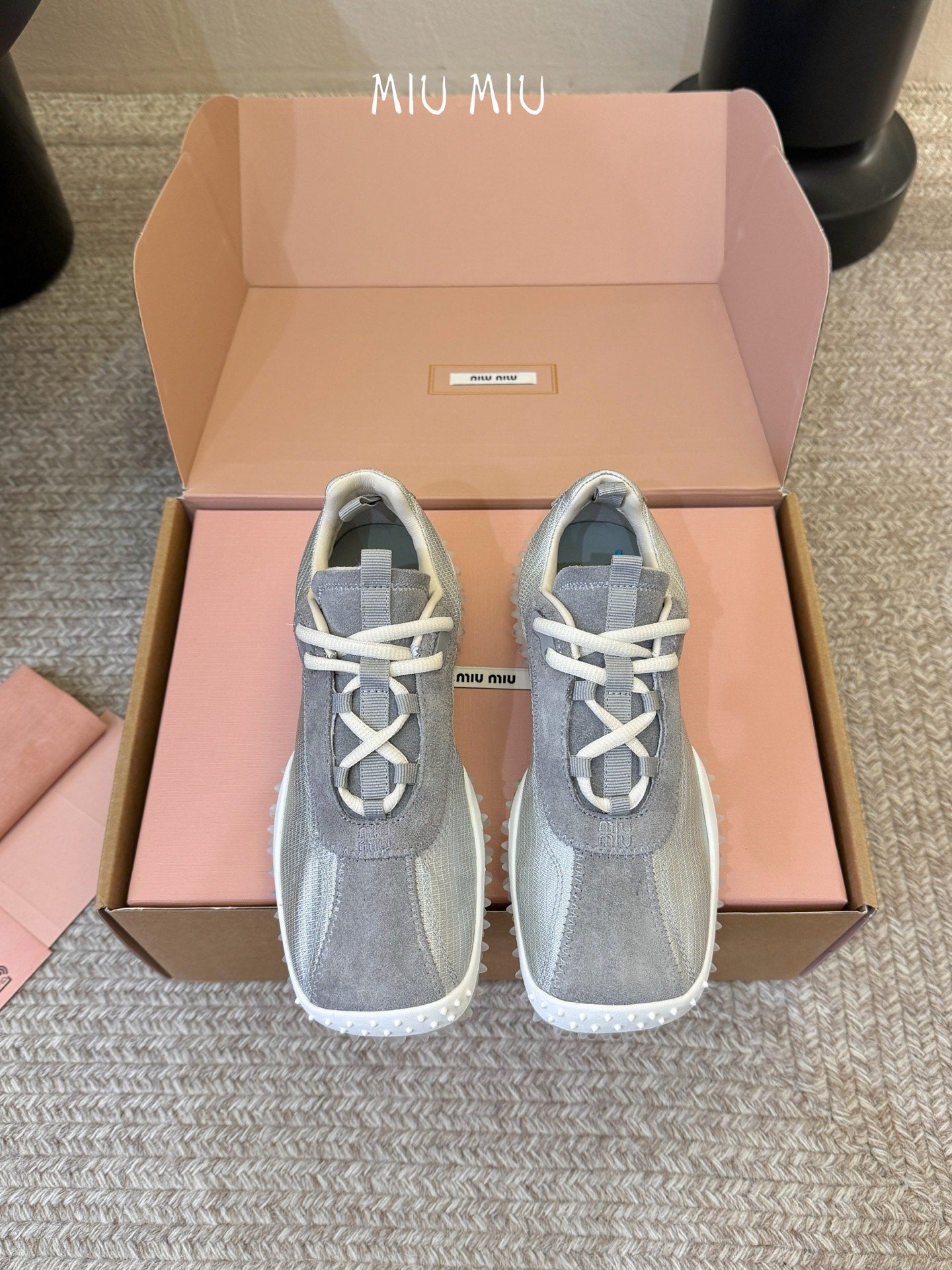 Miu 26s Square Toe Casual Sneakers Grey Suede 890985