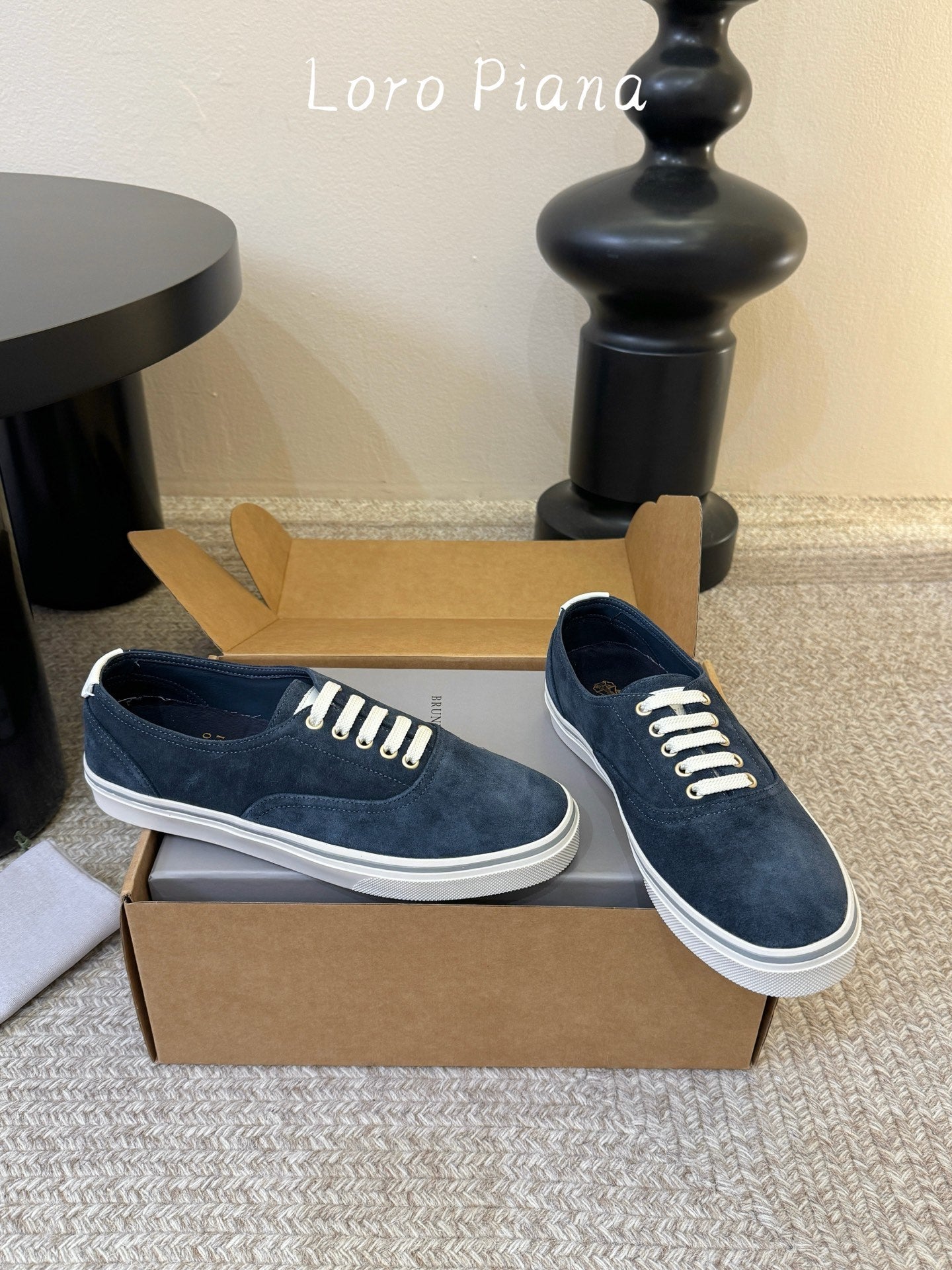 Brunello 26s Lace-Up Sneakers Navy Blue White Suede
