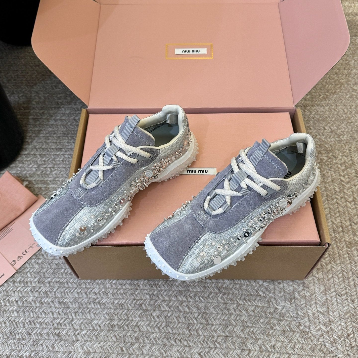 Miu 26s Square Toe Casual Sneakers Grey Suede 890987