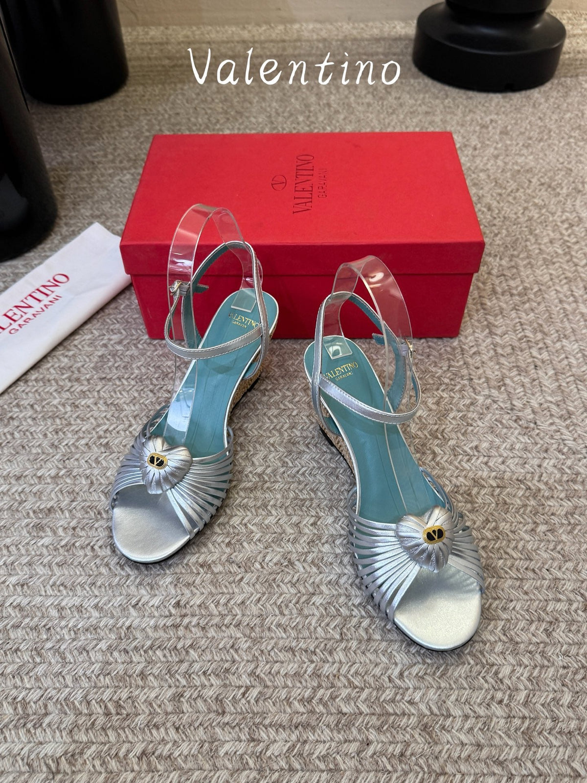 VT 26s Coeur Royal Wedge Sandals 7cm Sliver Sheepskin 104710