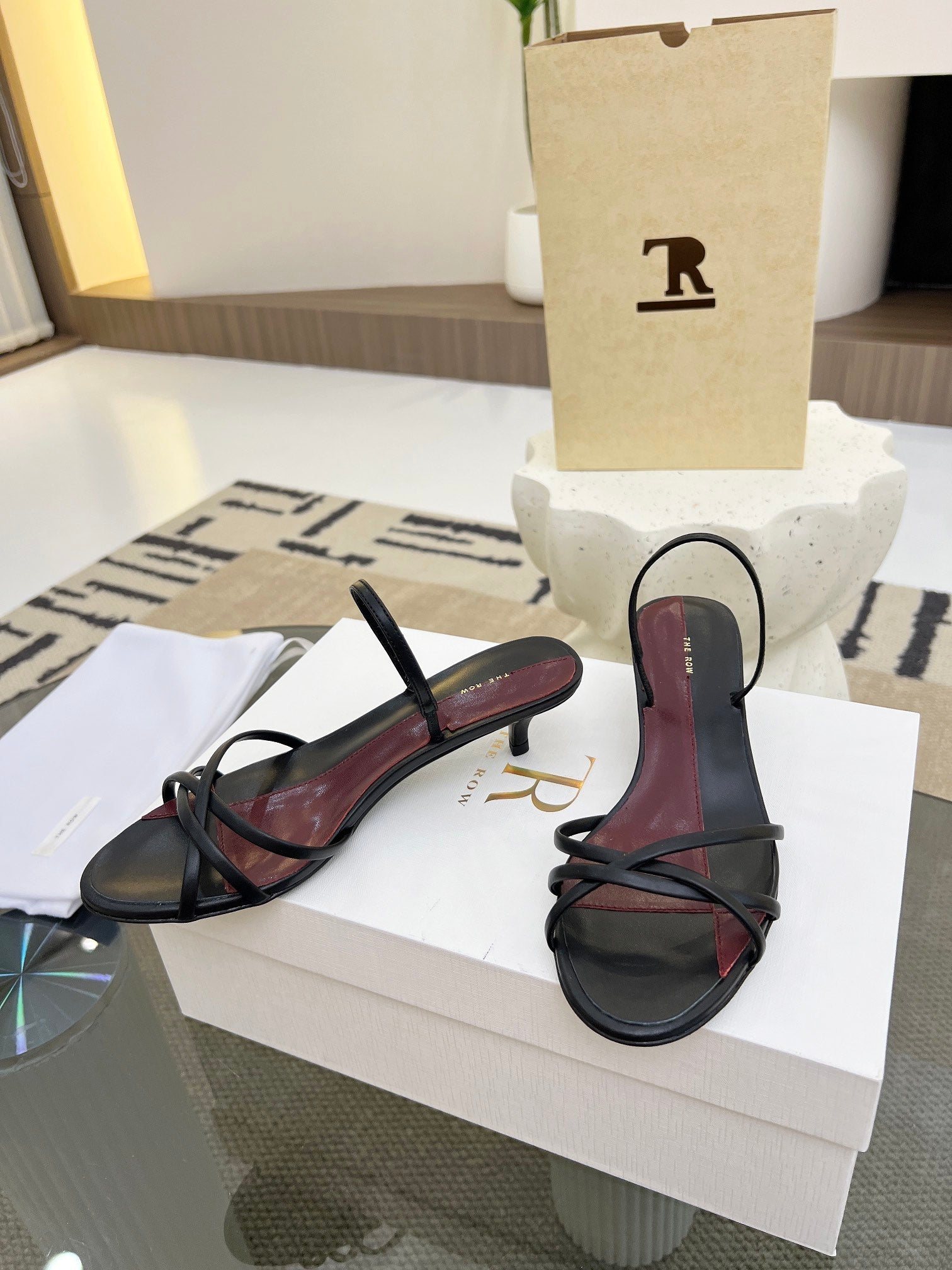 The Row 26s Strappy Sandals Black Burgundy Lambskin 997830