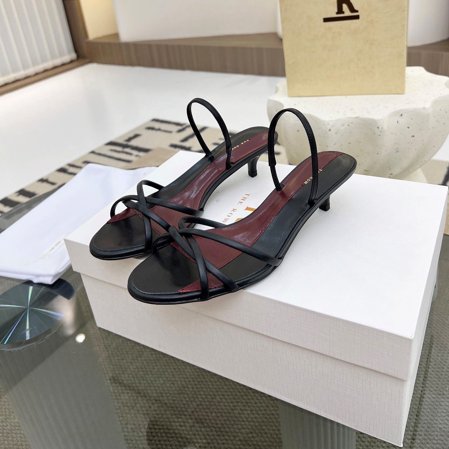 The Row 26s Strappy Sandals Black Burgundy Lambskin 997830