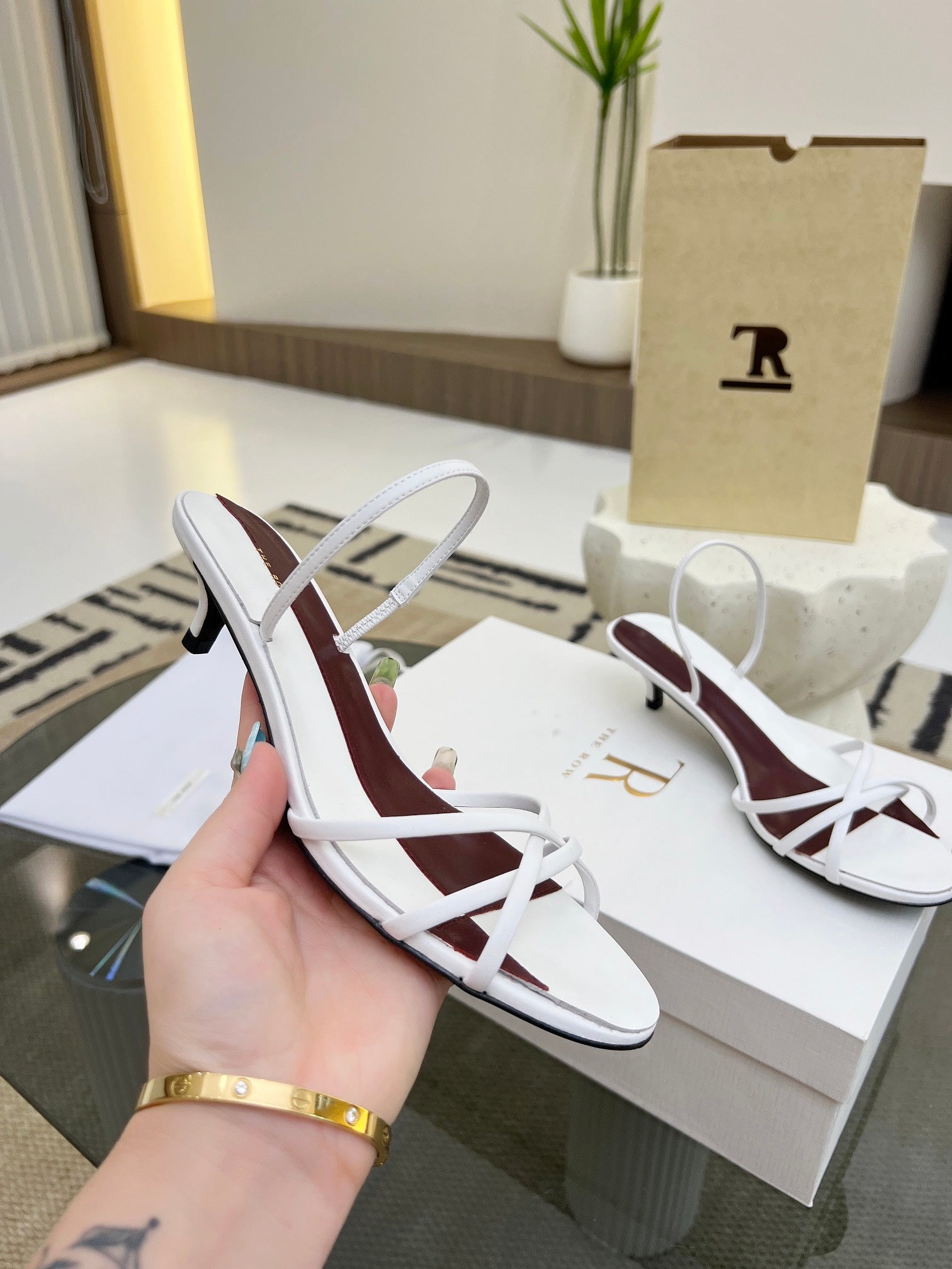 The Row 26s Strappy Sandals White Burgundy Lambskin 997831