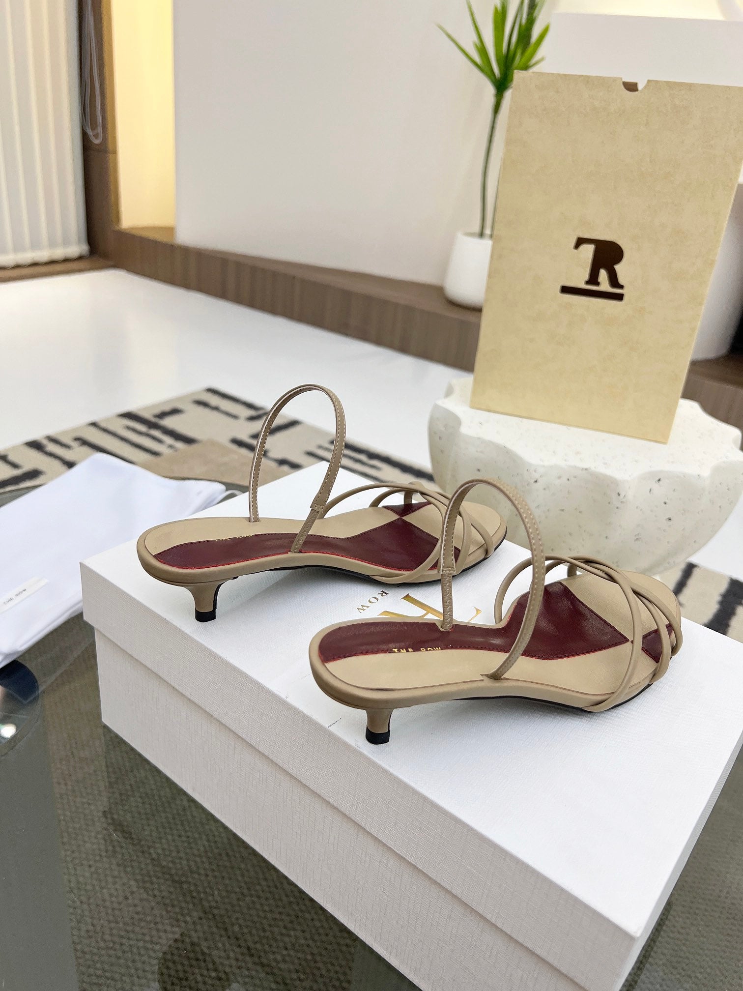 The Row 26s Strappy Sandals Beige Burgundy Lambskin 997832