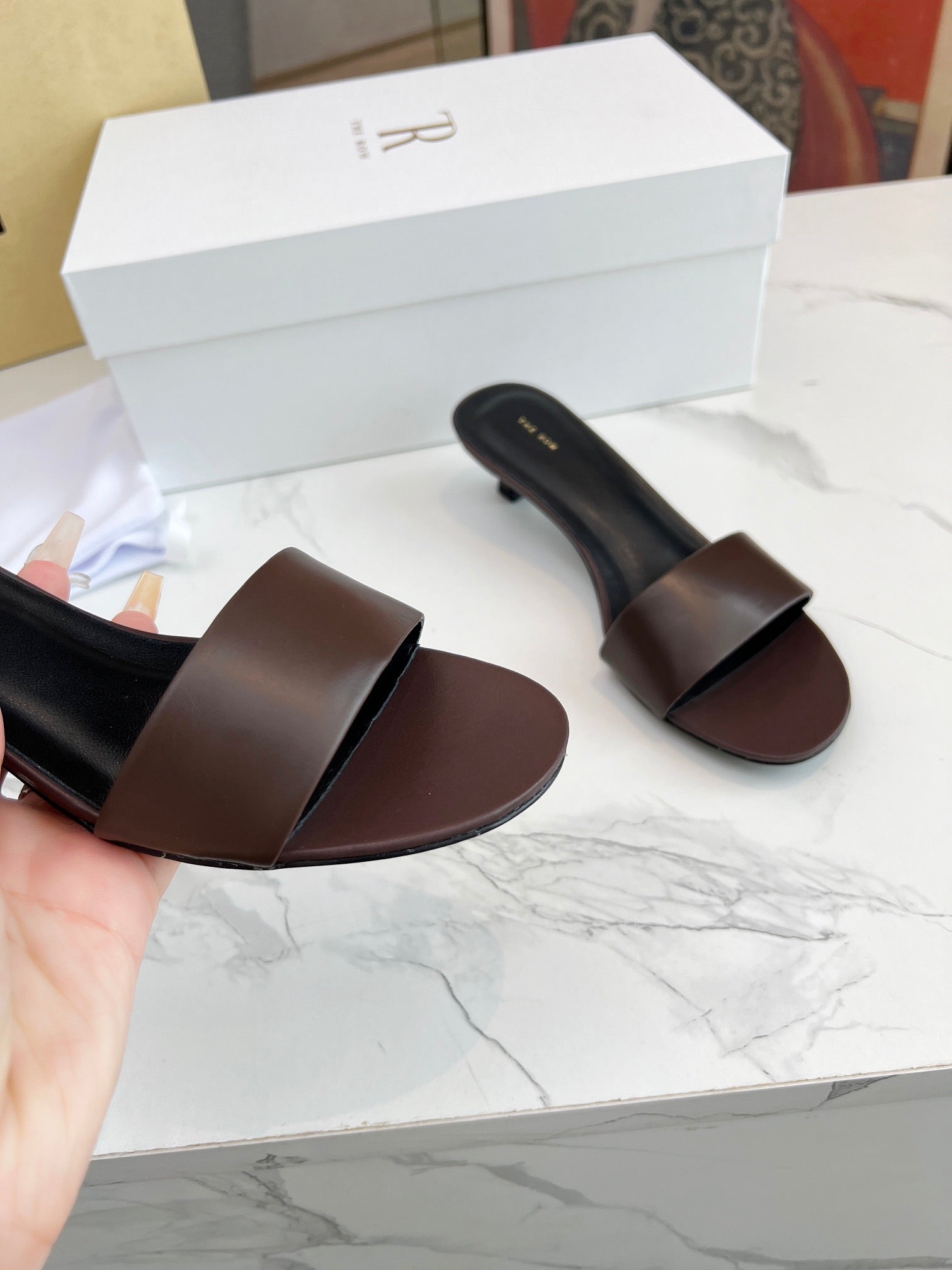 The Row 26s Kitten Heel Slippers Coffee Lambskin 997836