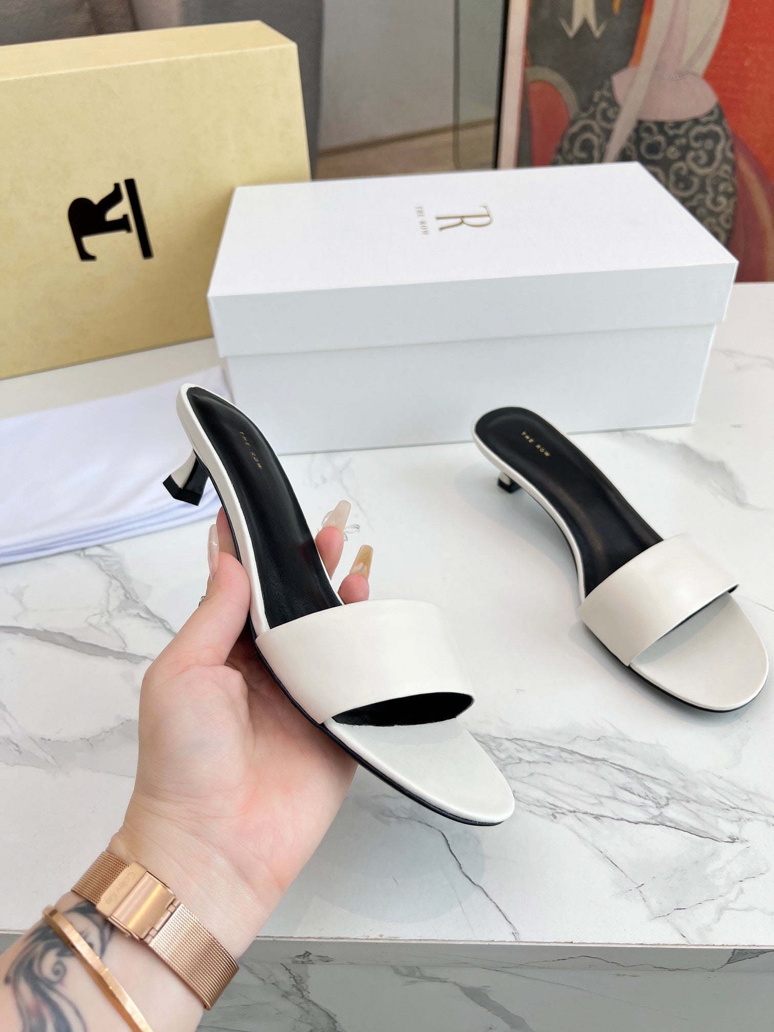 The Row 26s Kitten Heel Slippers White Lambskin 997837