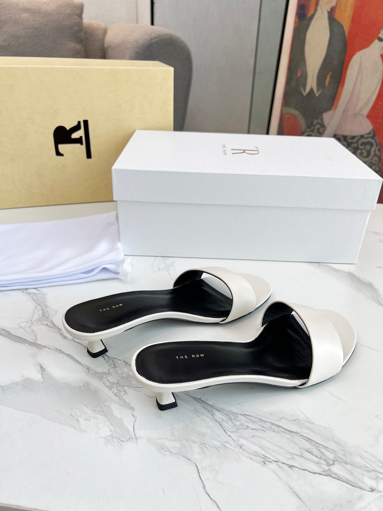 The Row 26s Kitten Heel Slippers White Lambskin 997837