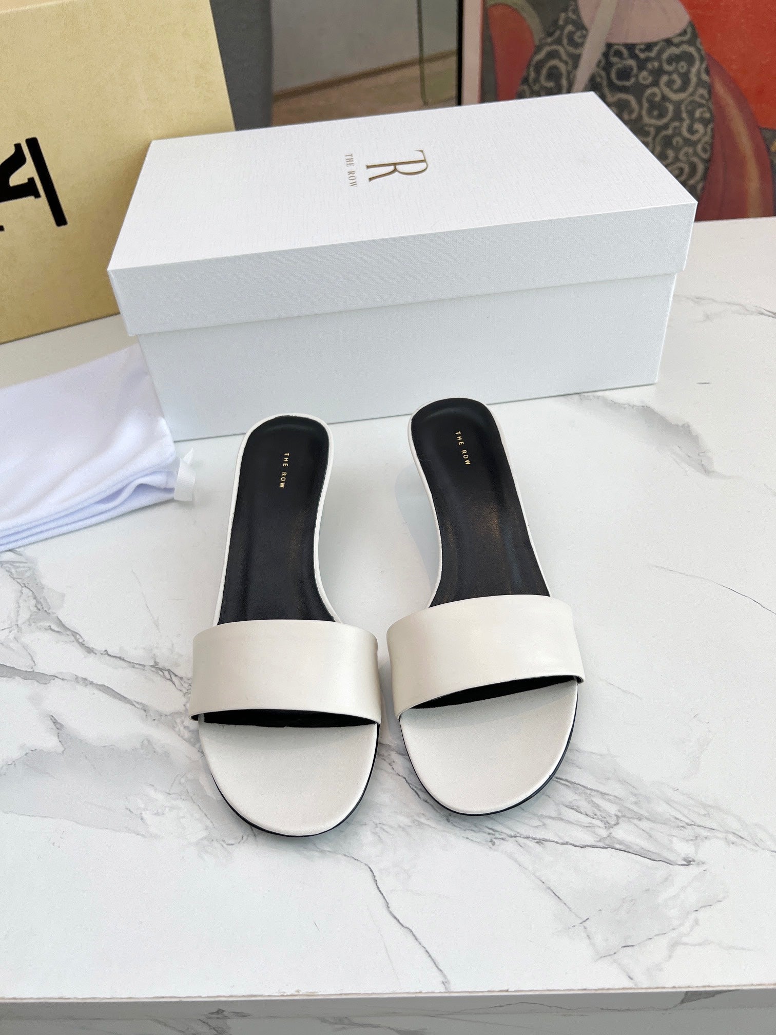 The Row 26s Kitten Heel Slippers White Lambskin 997837