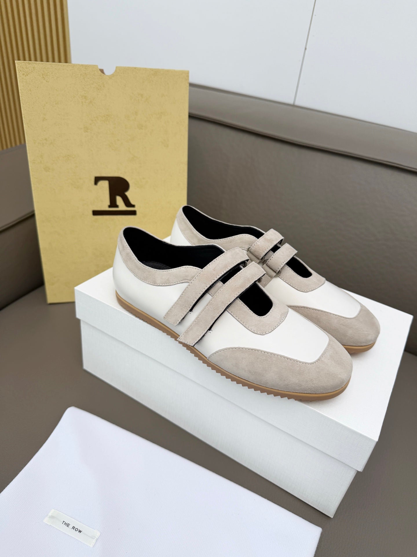 The Row Adjustable Strap Sneakers Light Grey Suede 832657