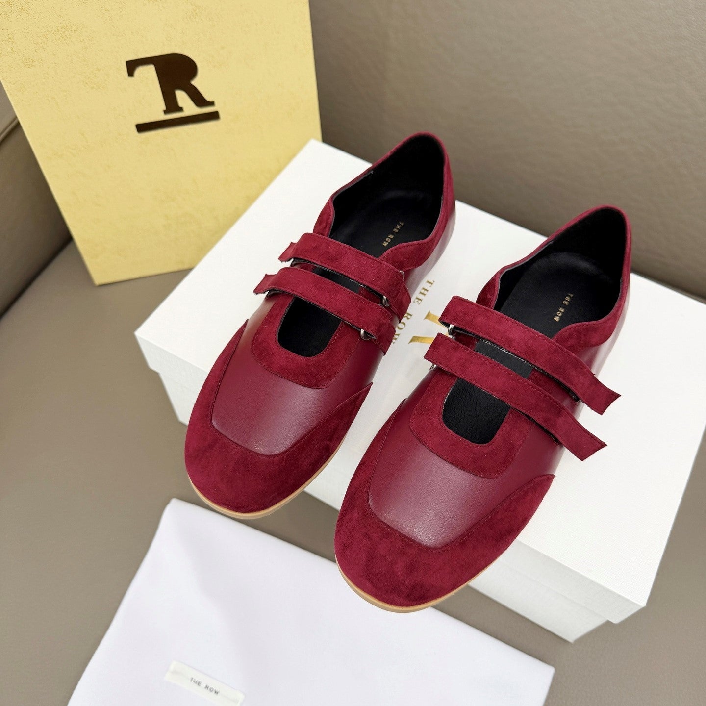 The Row Adjustable Strap Sneakers Burgundy Suede 832656