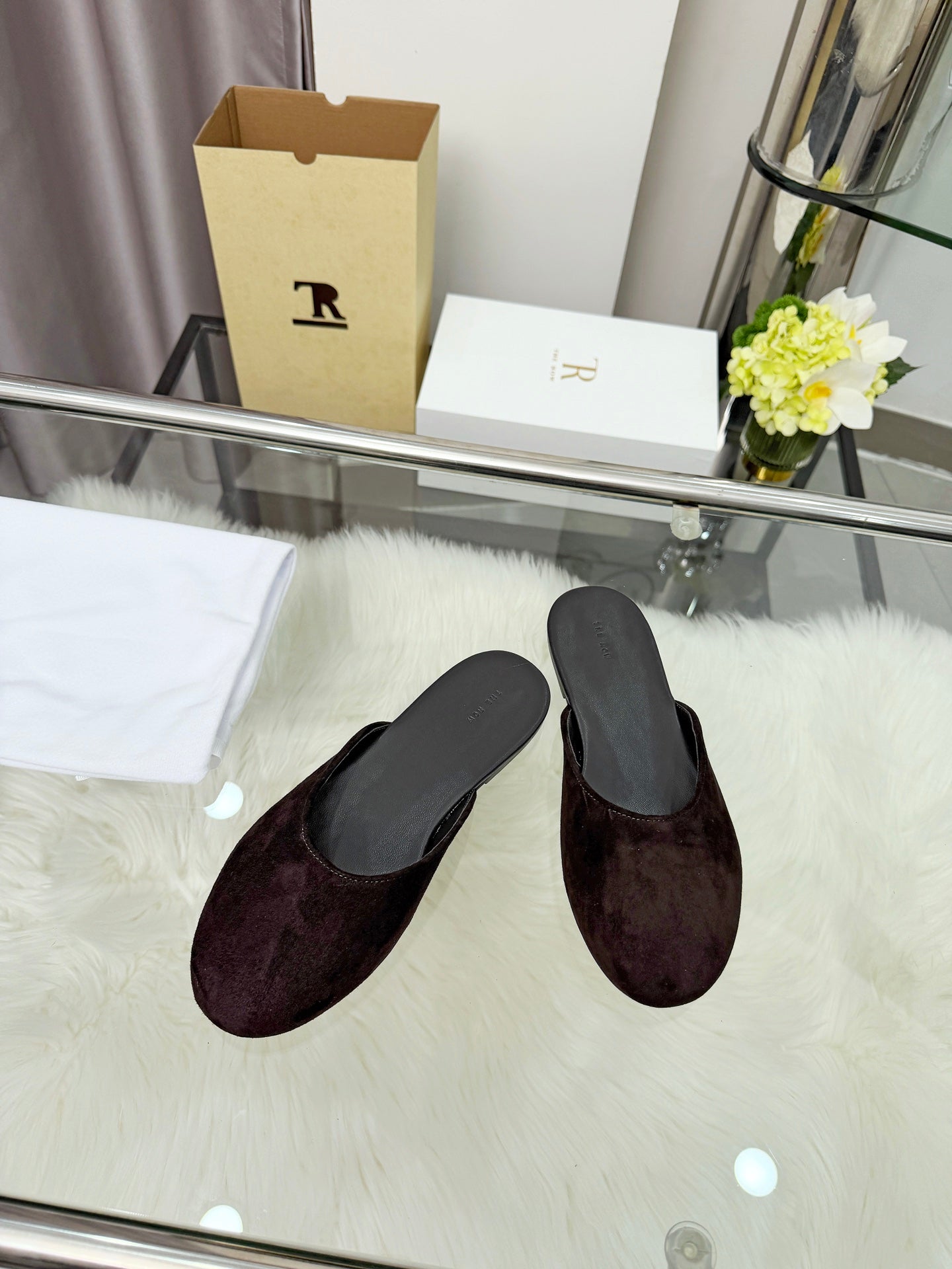 The Row Sleeper Two Slippers Coffee Suede 707570