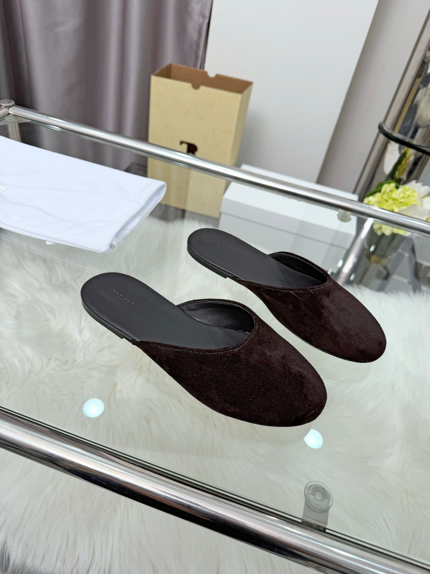 The Row Sleeper Two Slippers Coffee Suede 707570