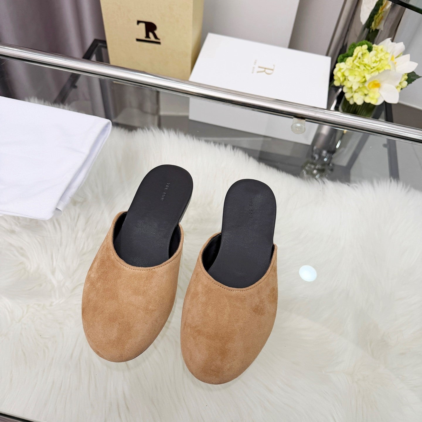 The Row Sleeper Two Slippers Beige Suede 707571