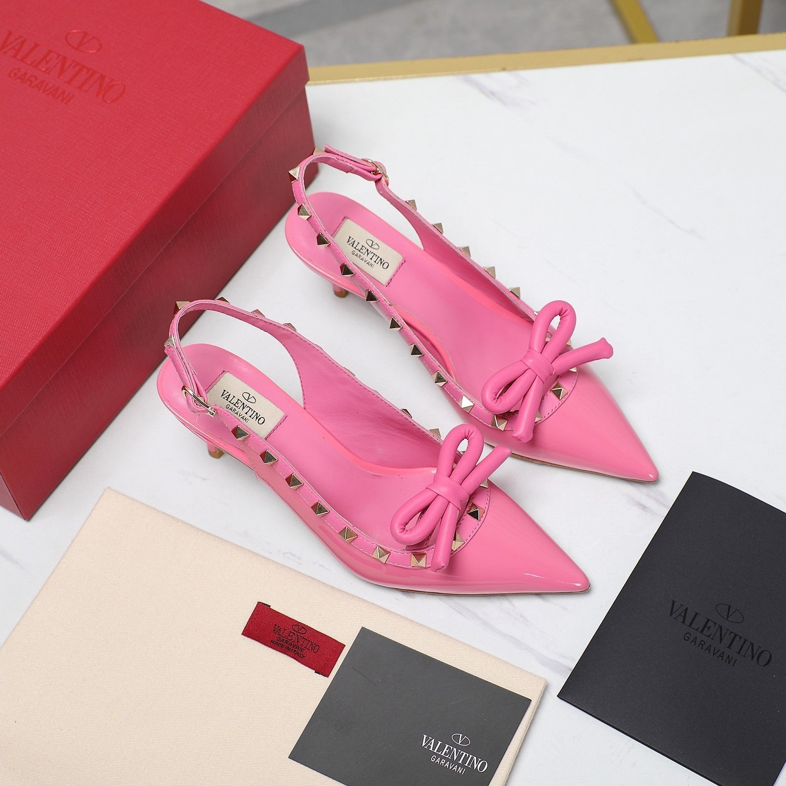 Valentino Rockstud Bow Slingback Fusca Pink Patent Leather Pump 60mm