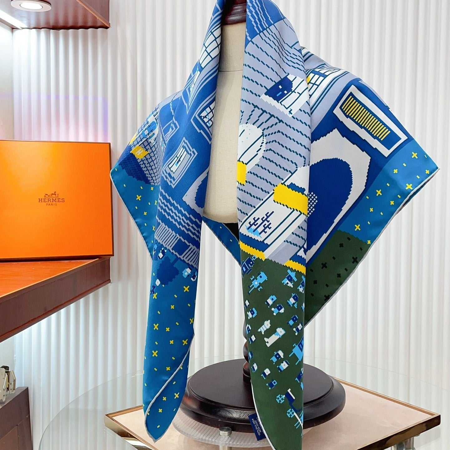 Faubourg Party Scarf 90 CM In Blue Colorful Silk Twill 198582