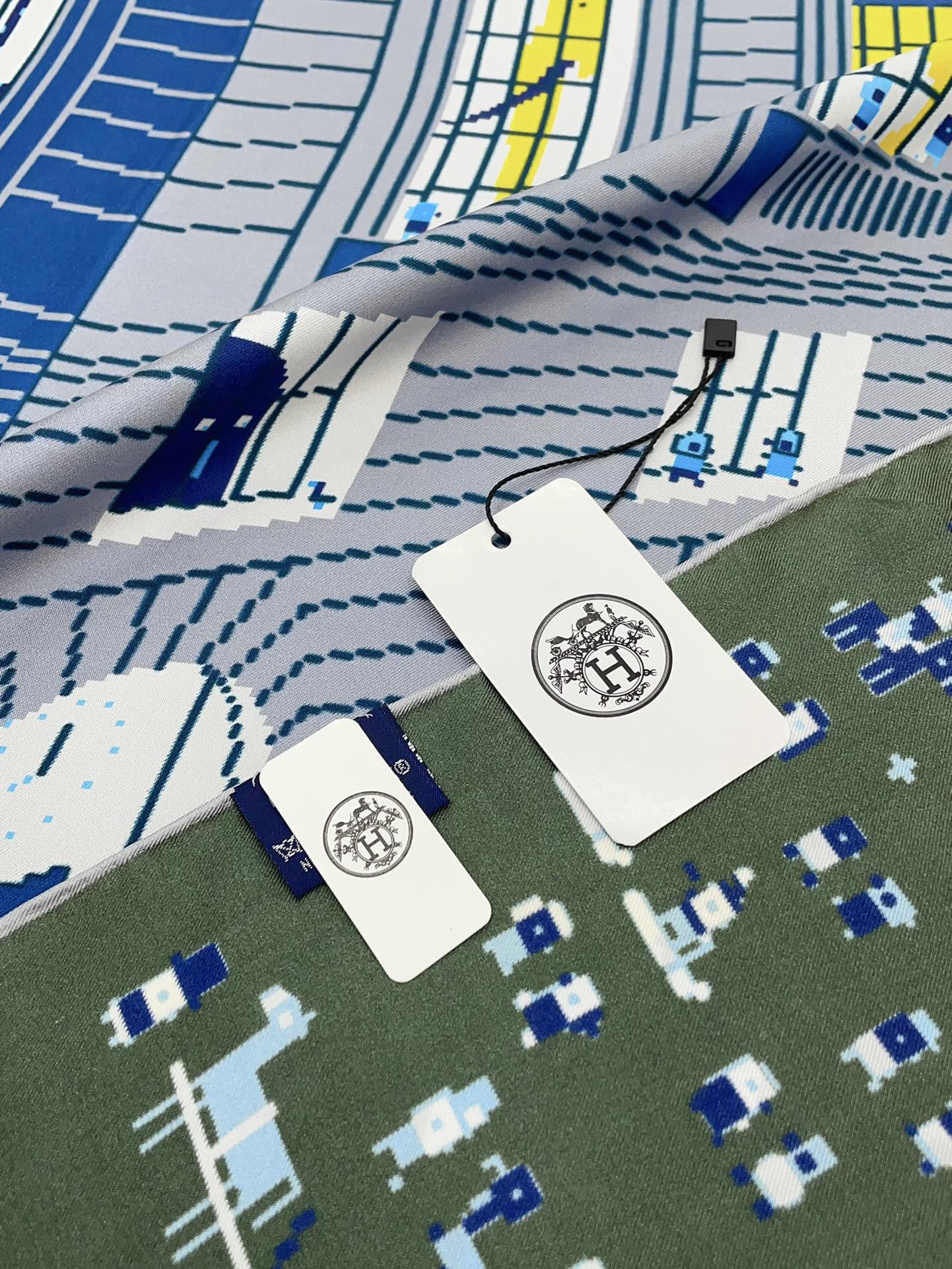 Faubourg Party Scarf 90 CM In Blue Colorful Silk Twill 198582