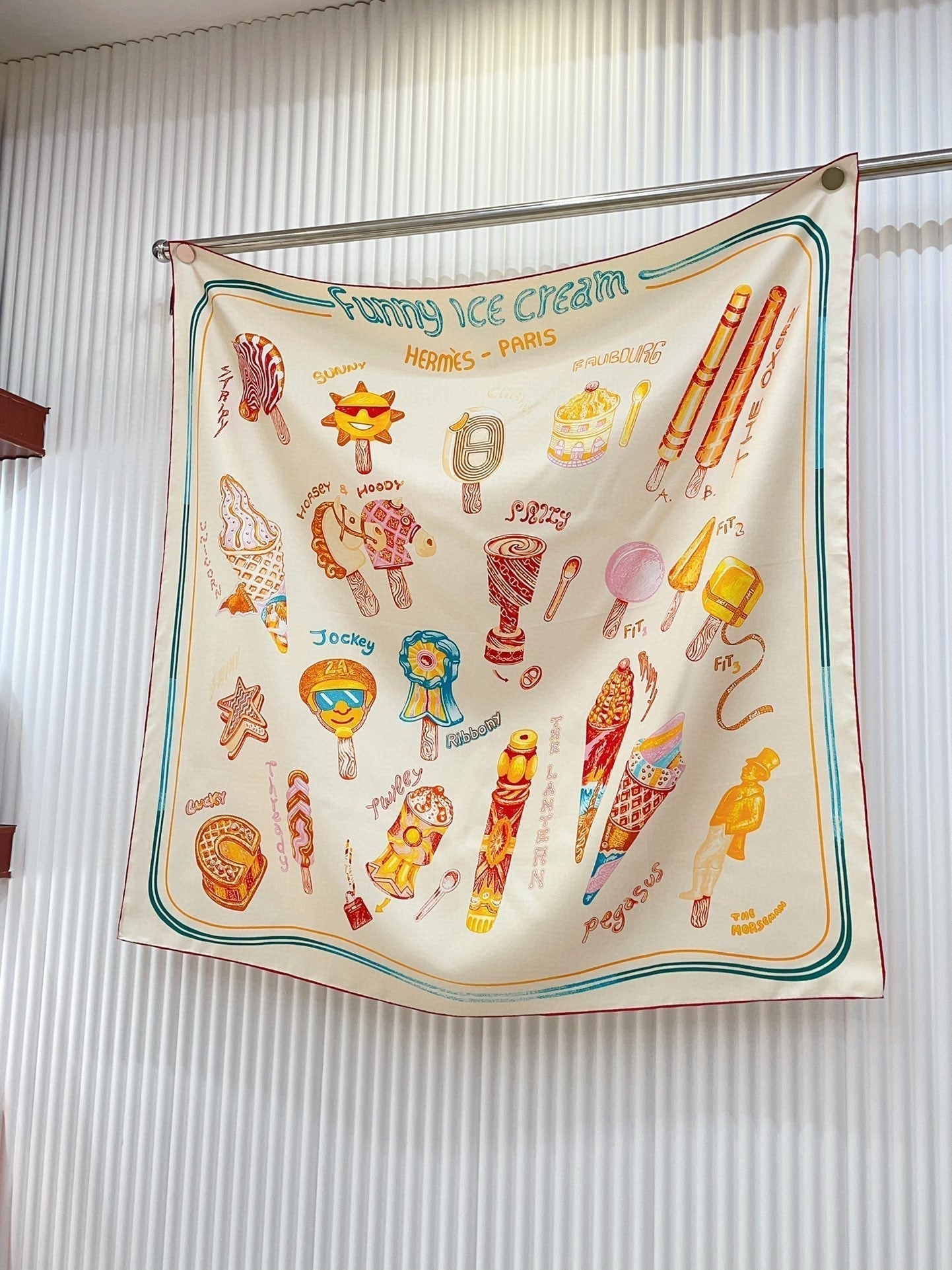 Funny Ice Cream Scarf 90 CM In White Colorful Silk Twill 300438