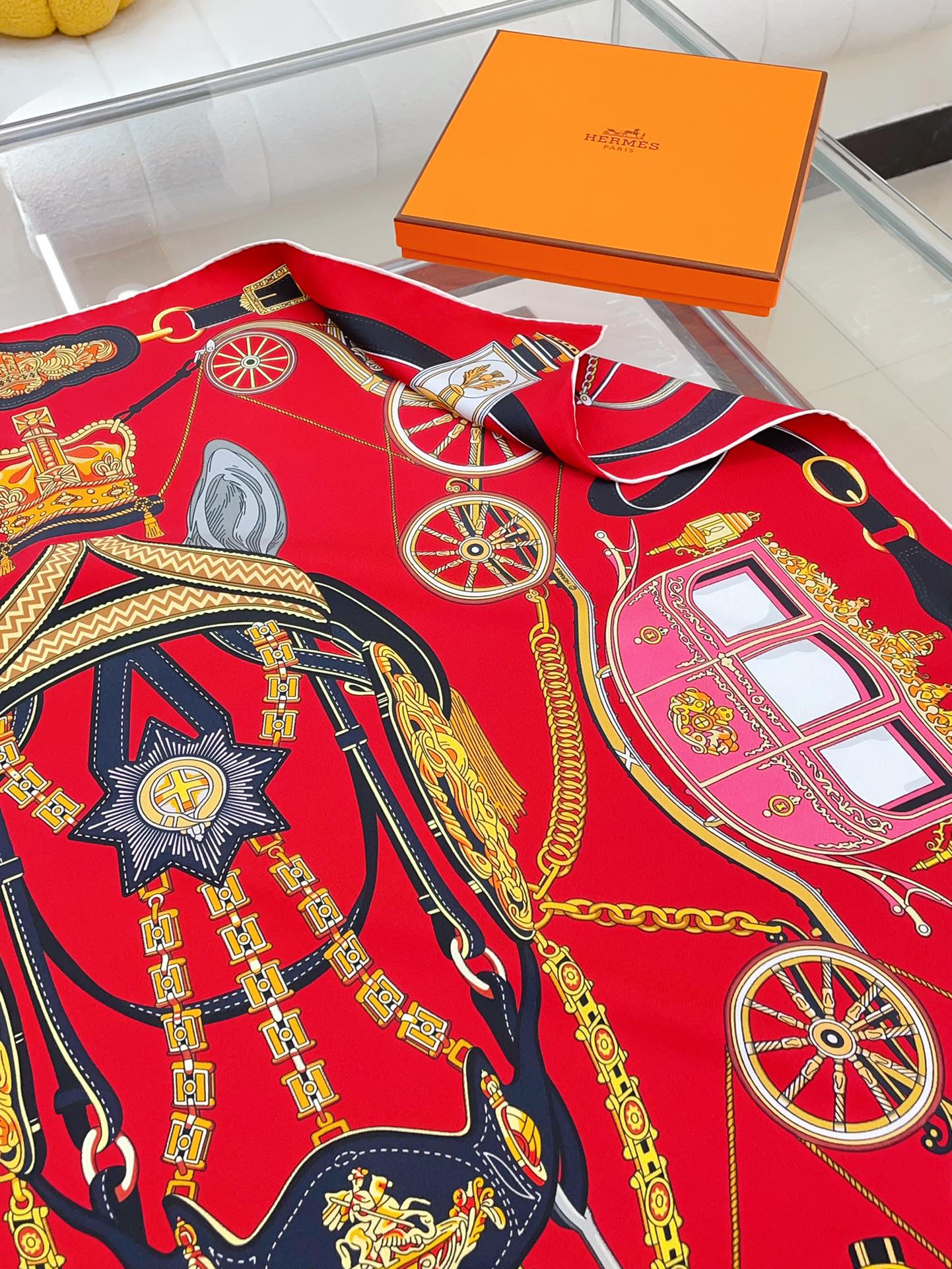 Stately Wheels Scarf 90 CM Red Colorful Silk Twill 312876