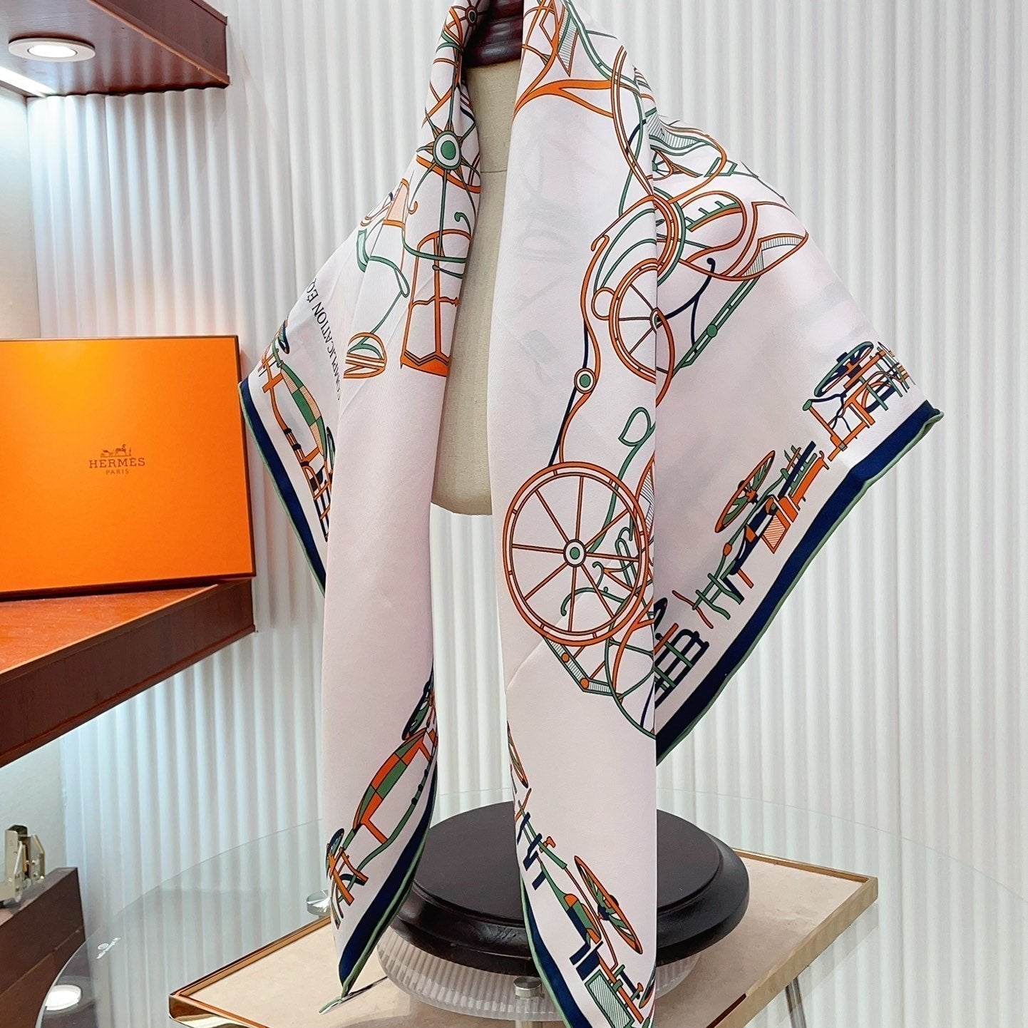 Complication Equestre Scarf 90 CM In White Red Coloful Silk Twill 345900