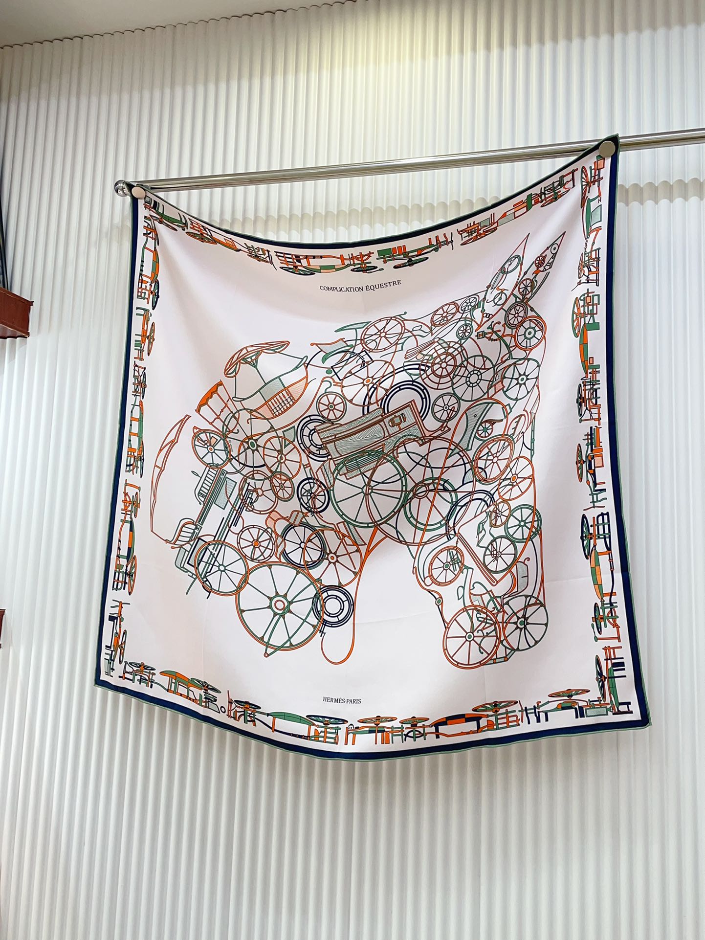 Complication Equestre Scarf 90 CM In White Red Coloful Silk Twill 345900
